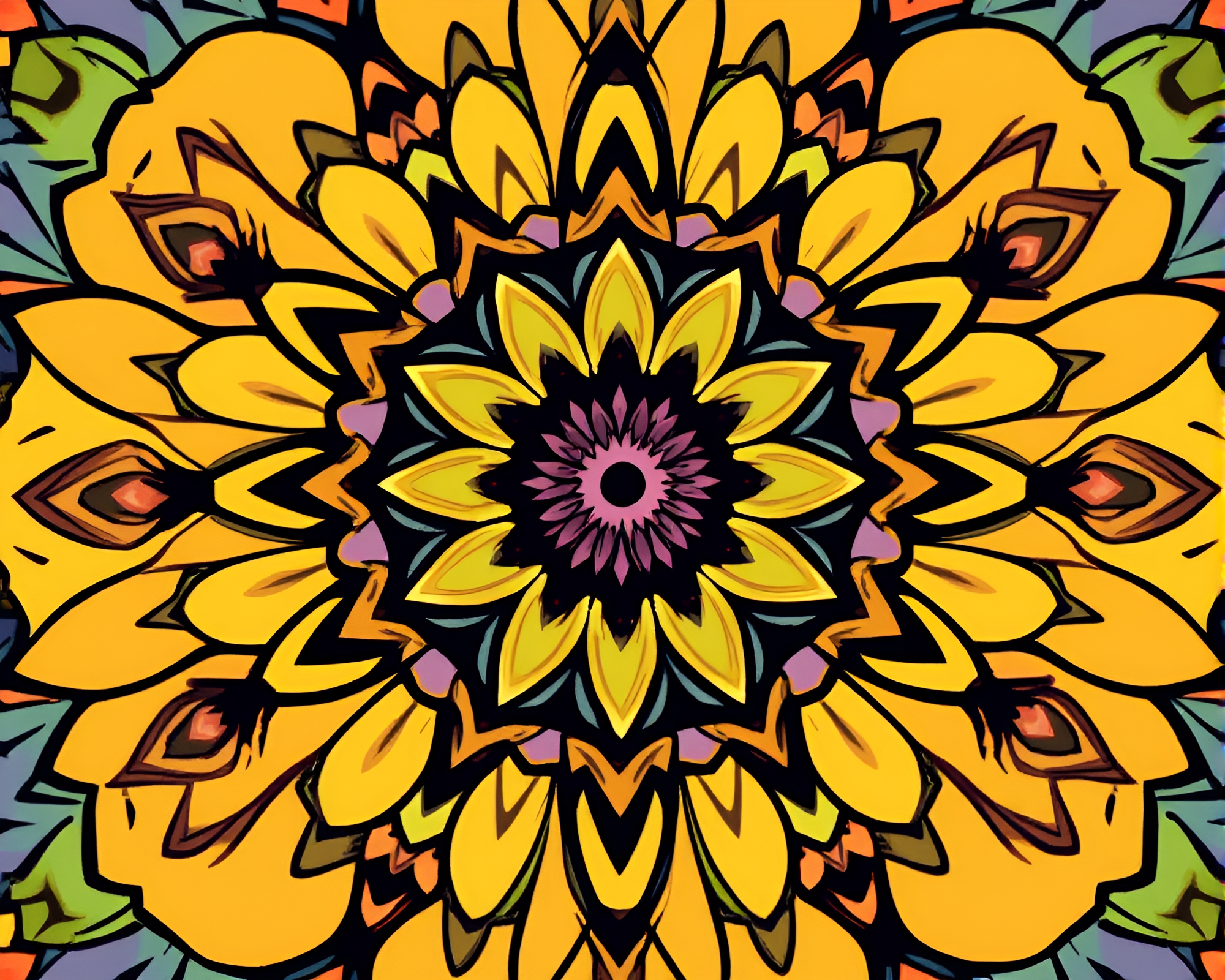 Digital Mandala Cartoon Close-Up in Rainbow Colors – free AI stock image