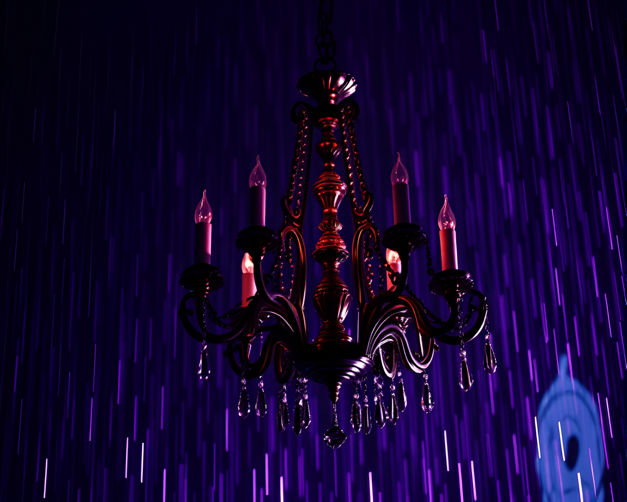 Gothic Chandelier in Twilight with Metallic Scratches – free AI stock image