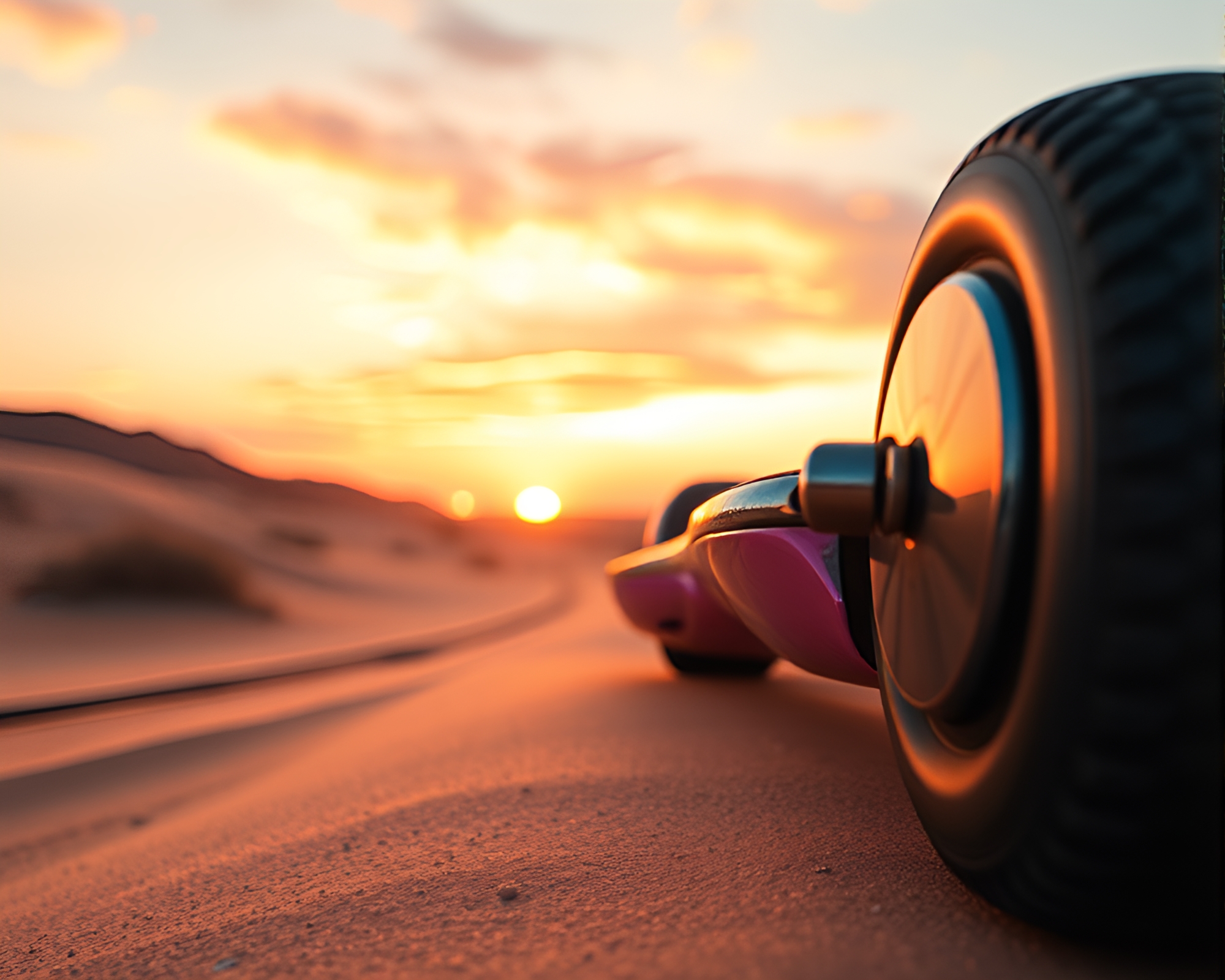 Close-Up Hoverboard Glide at Desert Sunset – free AI stock image