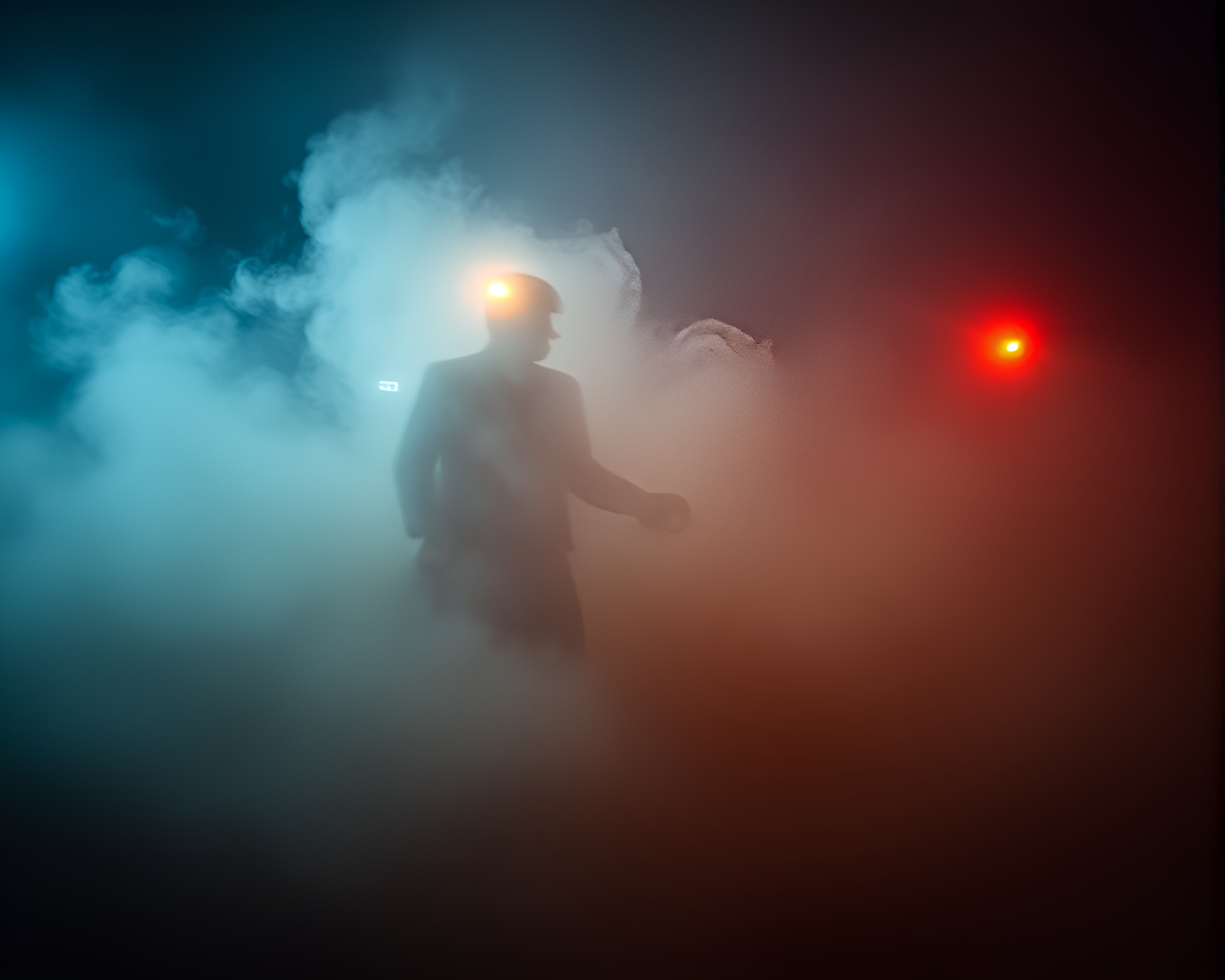 Ethereal Jetpack Flight Through Dust and Shadows – free AI stock image