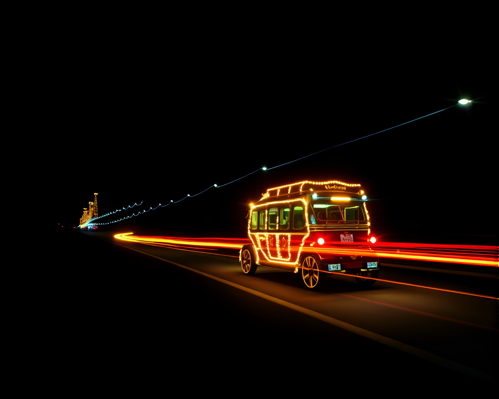 Stagecoach Car Light Trails Collage – free AI stock image