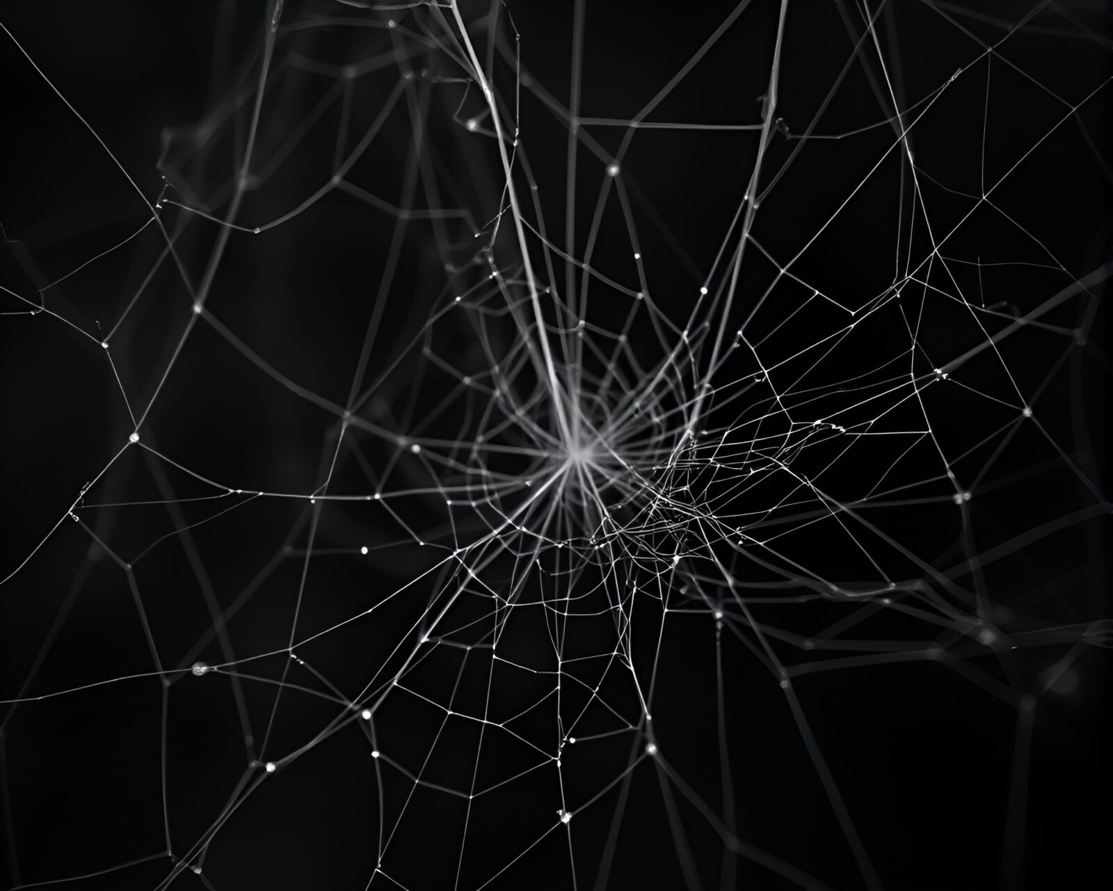 Mystical elf surrounded by intricate cobwebs in gray hue