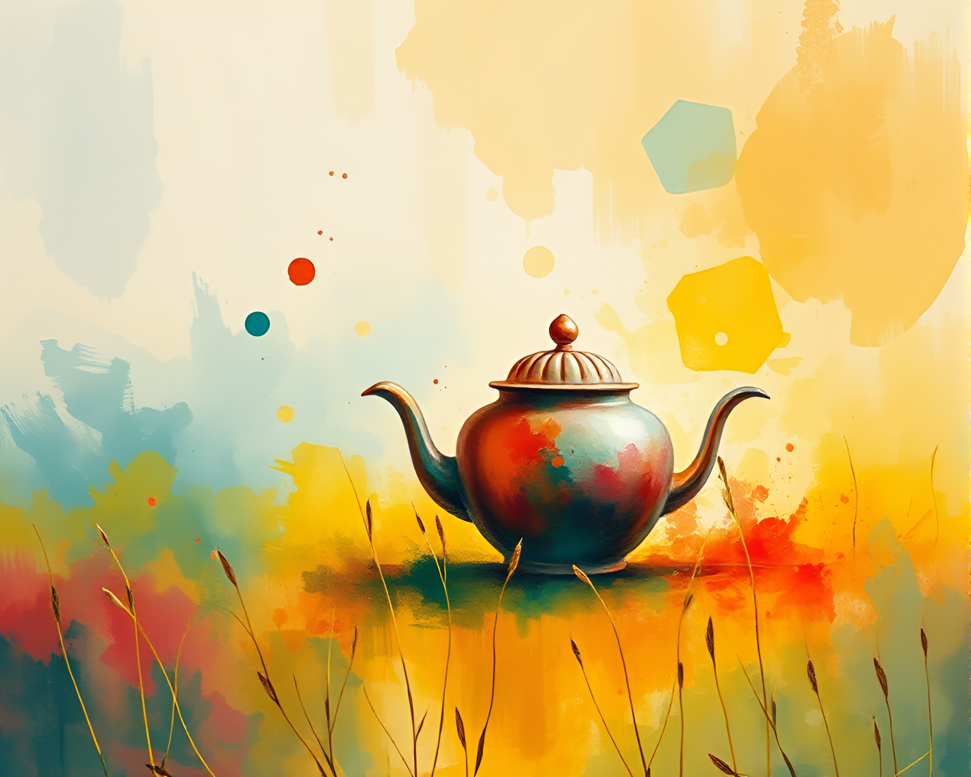 Captivating Tea Set Zoom Burst in Acid Wash Hues – free AI stock image
