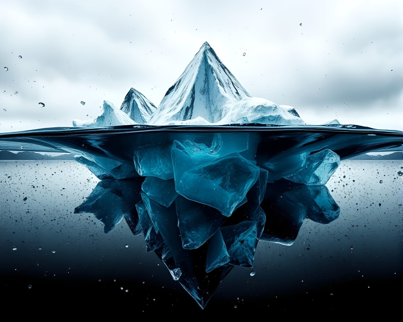 High-contrast noir artwork of an Arctic iceberg with glass shards