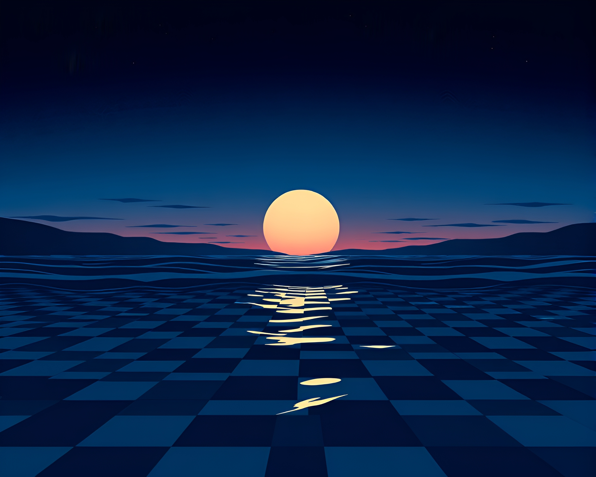 Twilight Blue Hour Submersible with Checkered Pattern – free AI stock image
