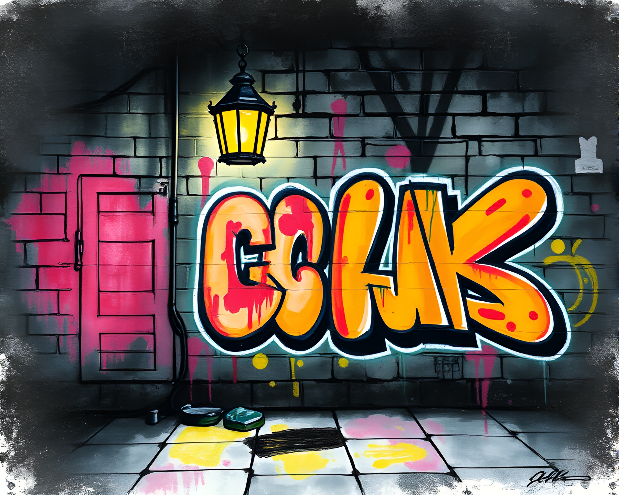 Pixelated Oil Lantern Illuminated by Pastel Graffiti Light – free AI stock image