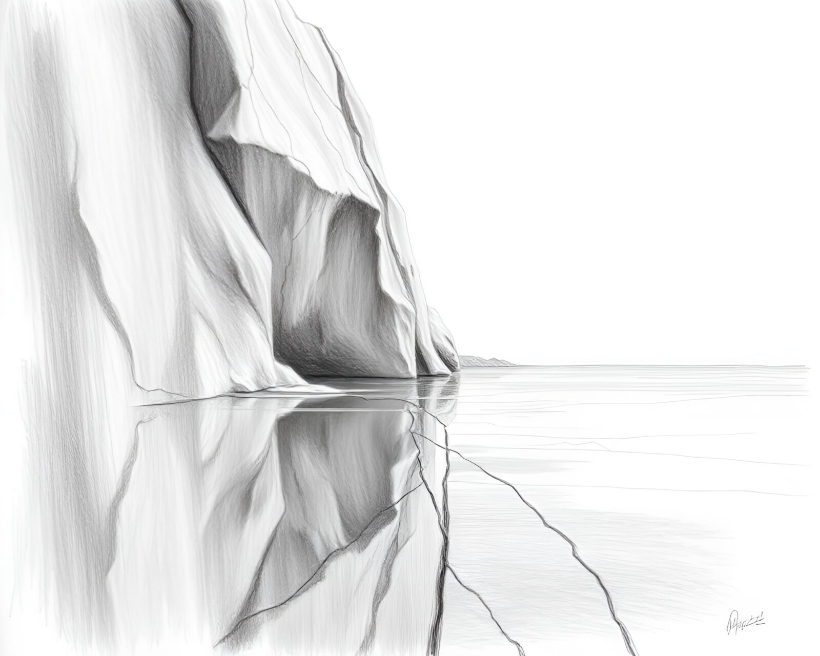 Pencil sketch of a massive ice structure reflecting light