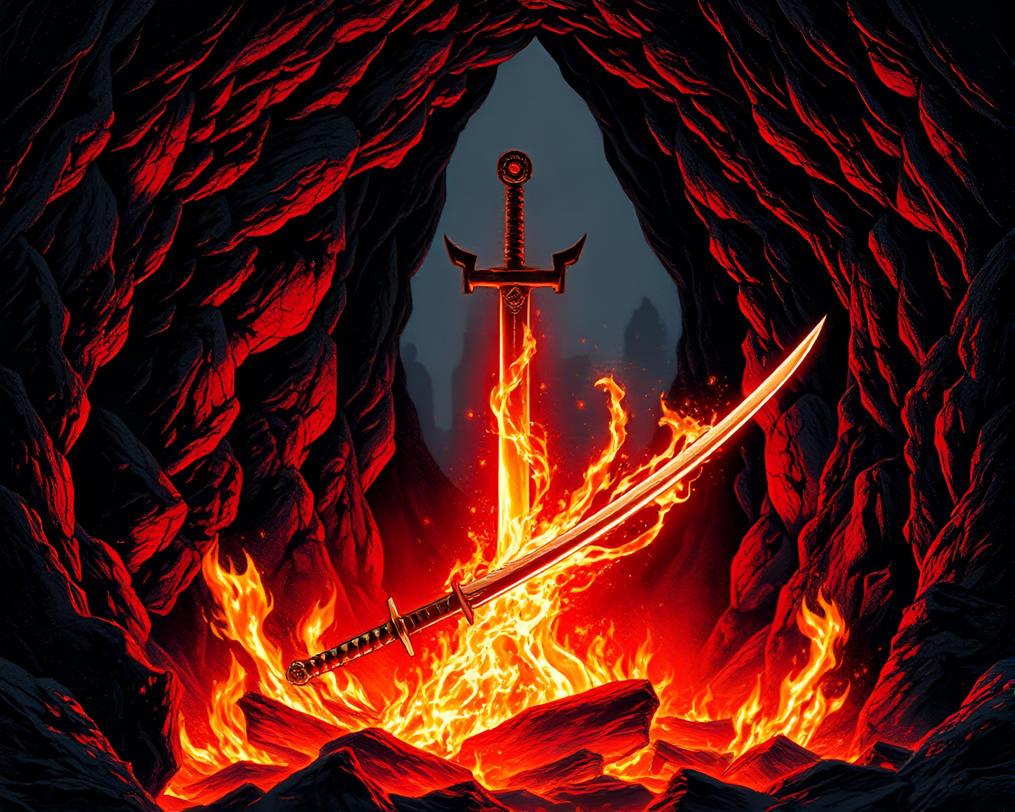 Samurai Warrior in Cave with Floating Embers – free AI stock image