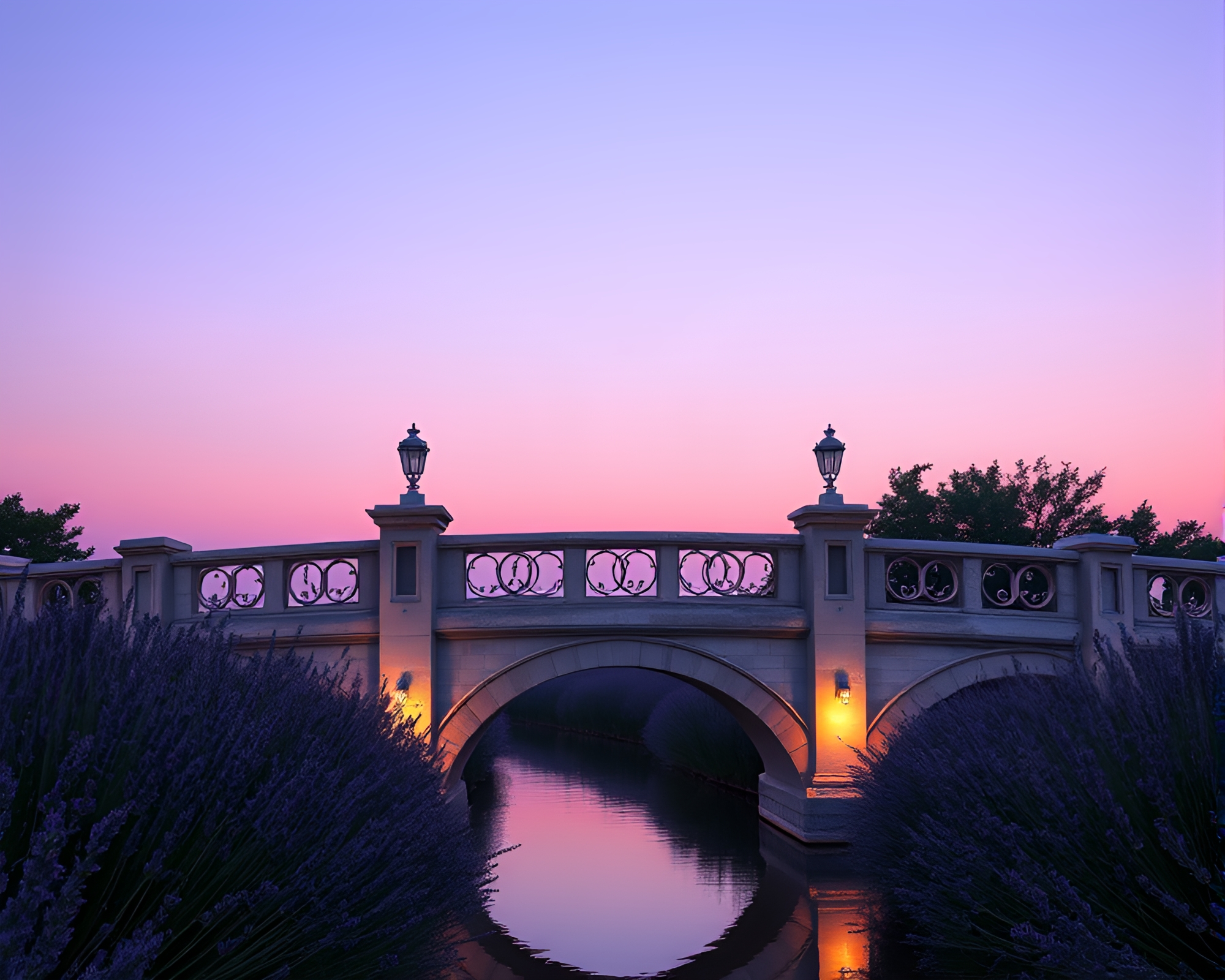 Utopian Bridge at Lavender Twilight – free AI stock image