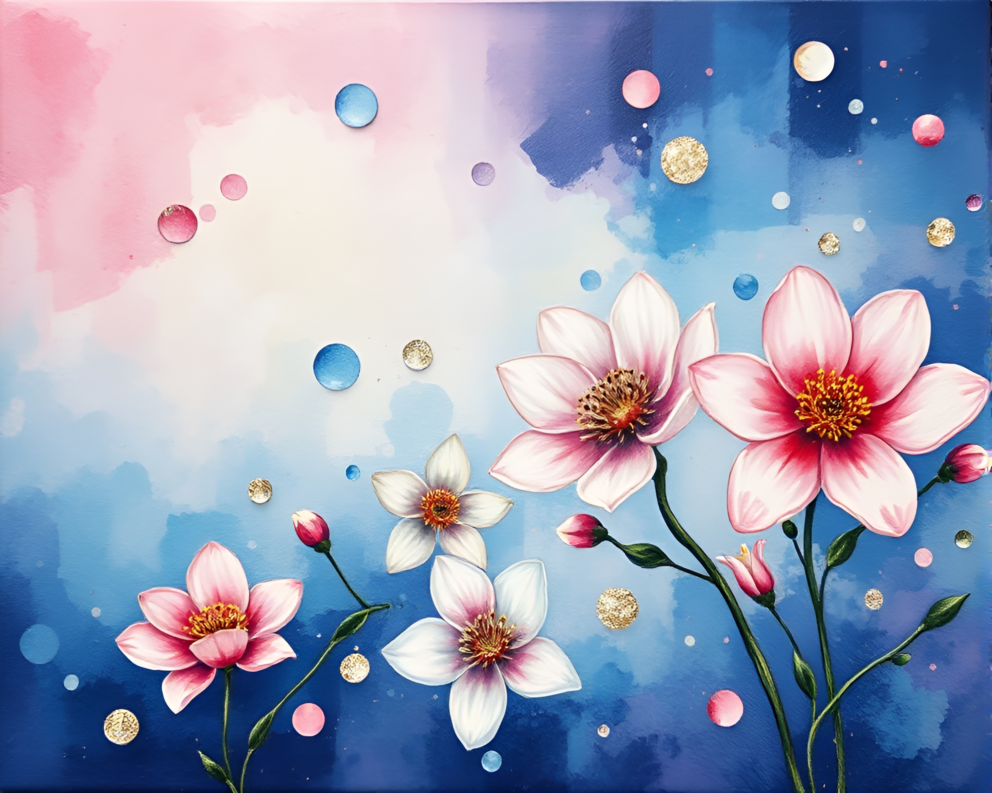 Watercolor Blooms in Morse Code Telegraph Landscape – free AI stock image