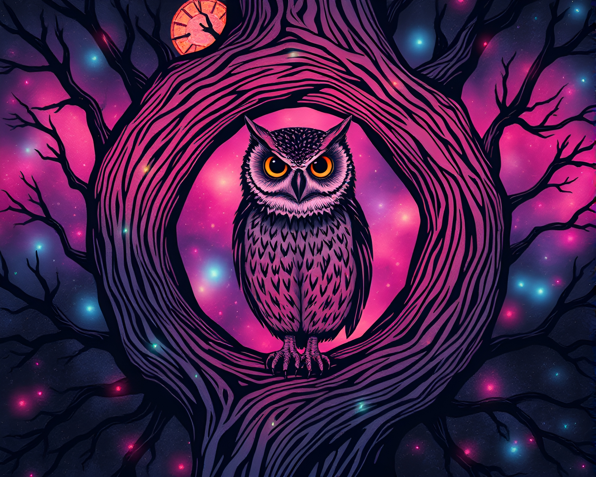Clockwork Owl in Aurora Hues of 90s Grunge Style – free AI stock image