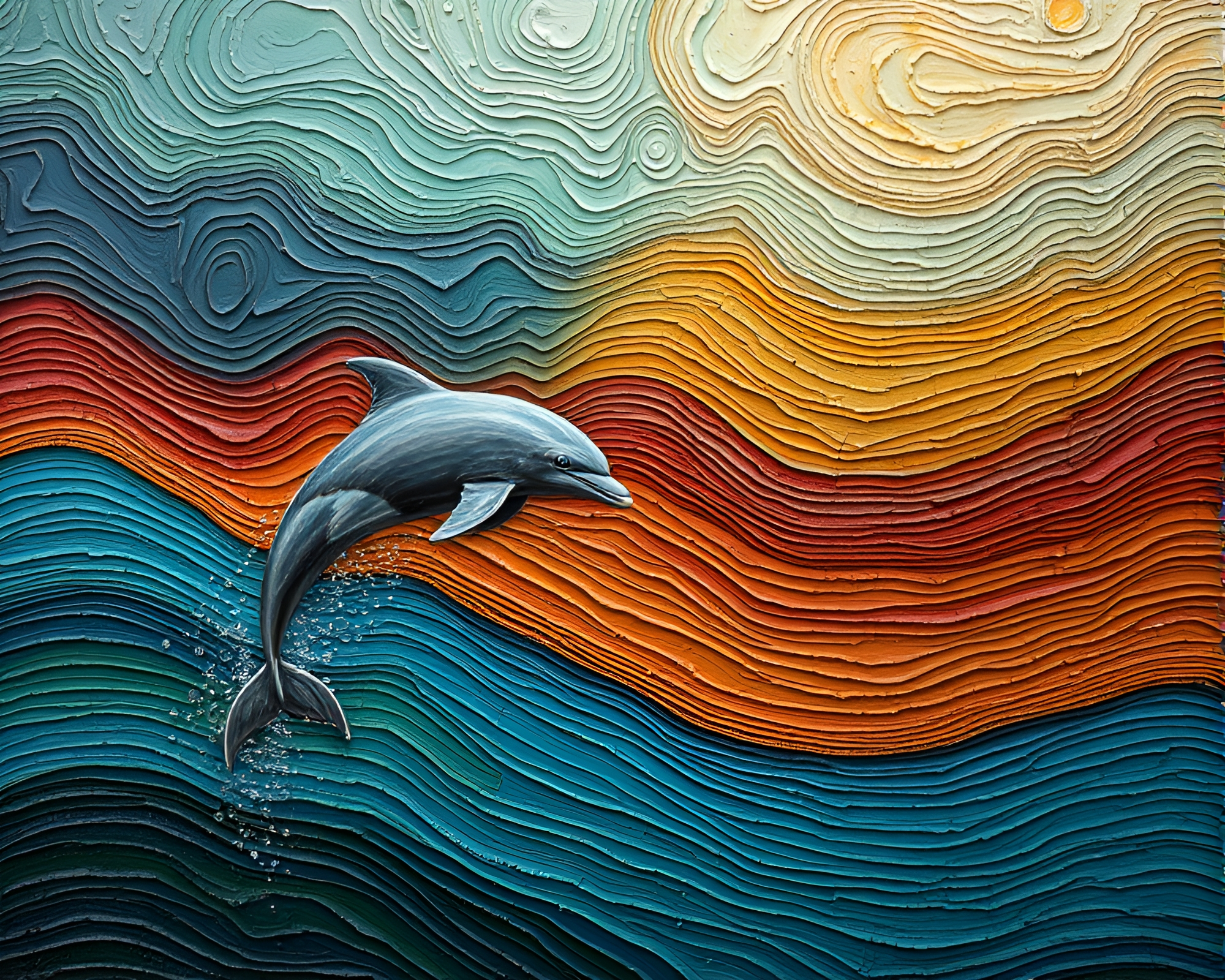 Impasto Amazon River Dolphin in High Saturation Fresco Painting – free AI stock image