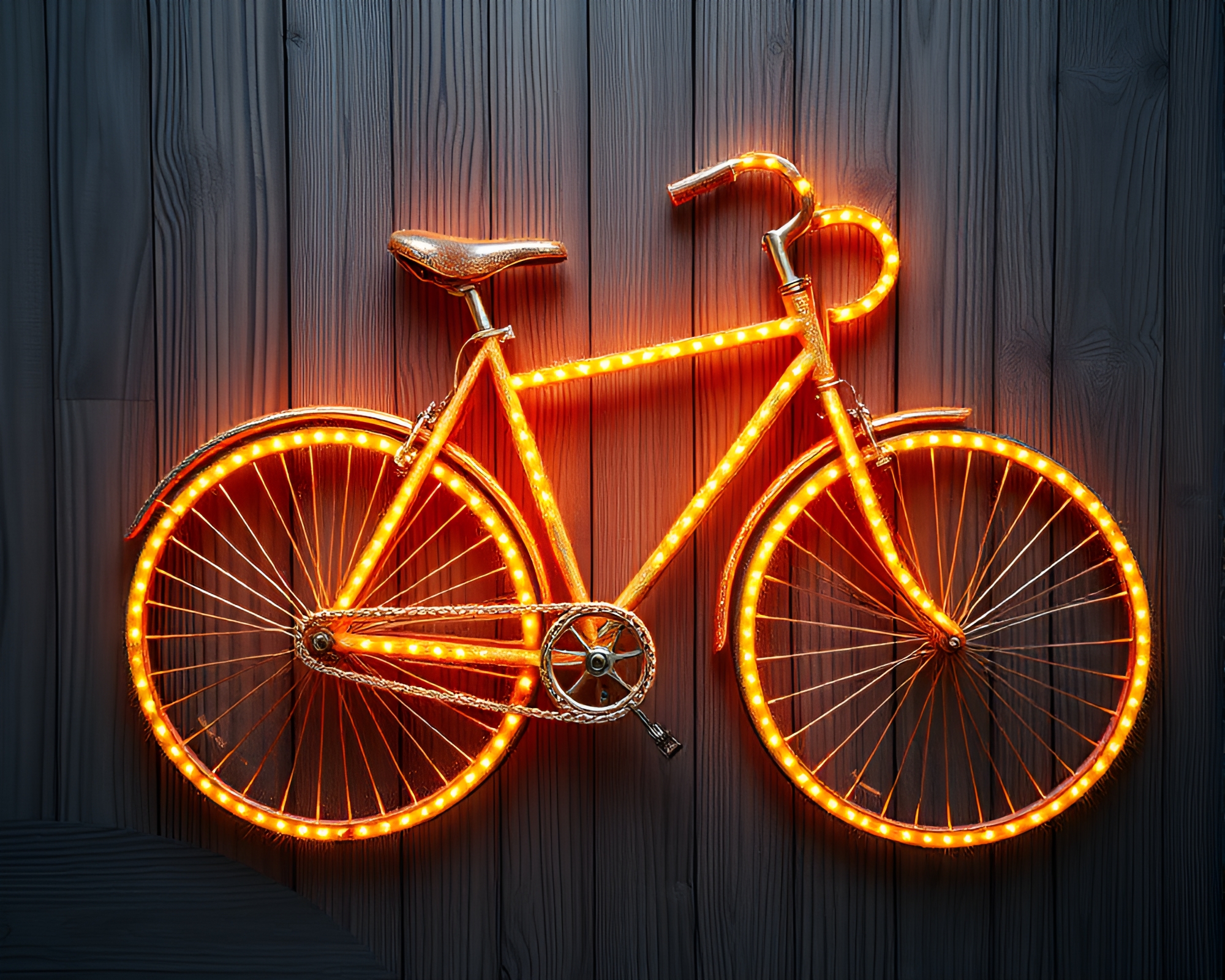 Neon Bicycle Glowing with Wood Grain Aura – free AI stock image