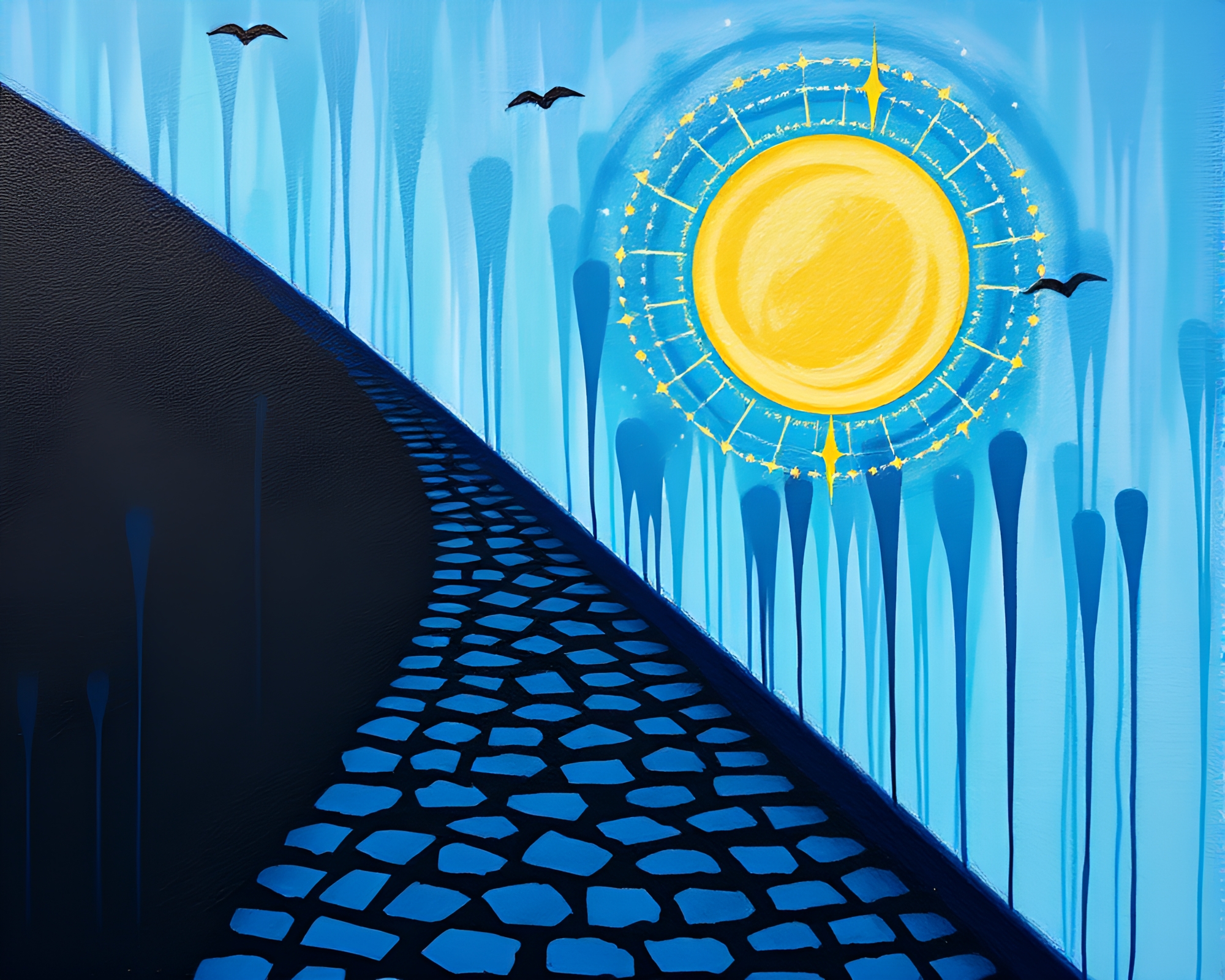 Enchanted Cobblestone Path Under Eclipse Shadows – free AI stock image