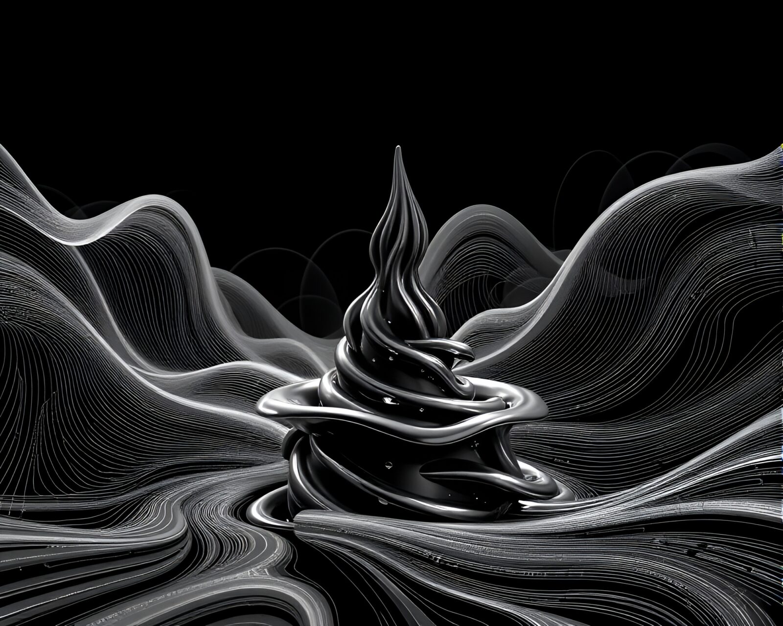Abstract art of chocolate fountain in moody lighting