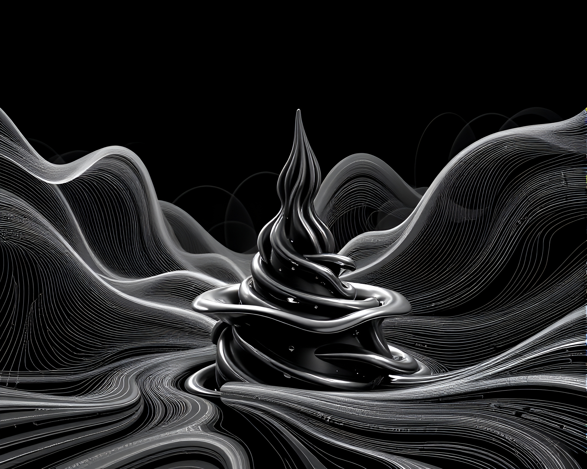 Surreal Chocolate Fountain Under Graphite Gray Sky – free AI stock image