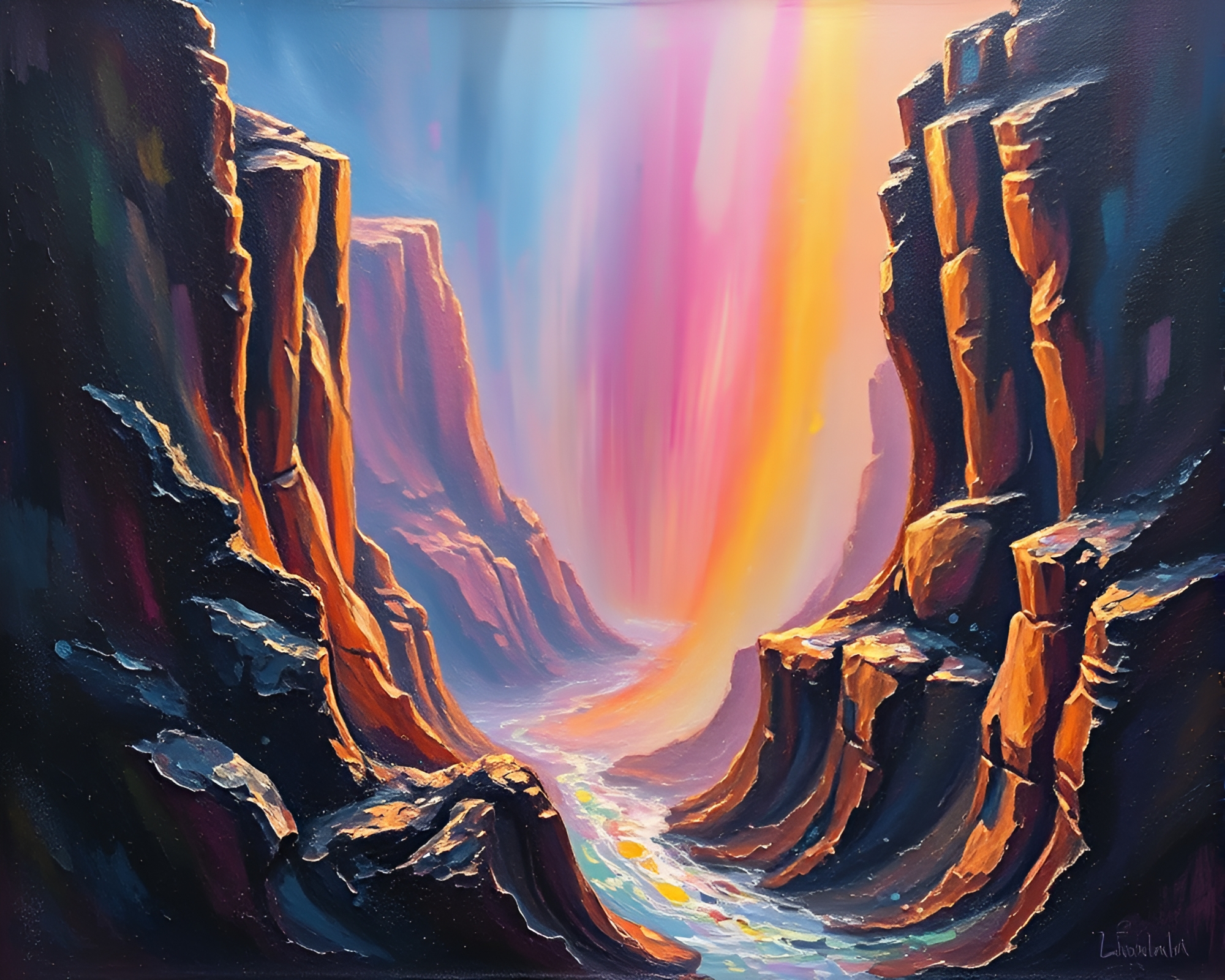 Eroded Canyon Mirage in Metallic Impressionist Hues – free AI stock image