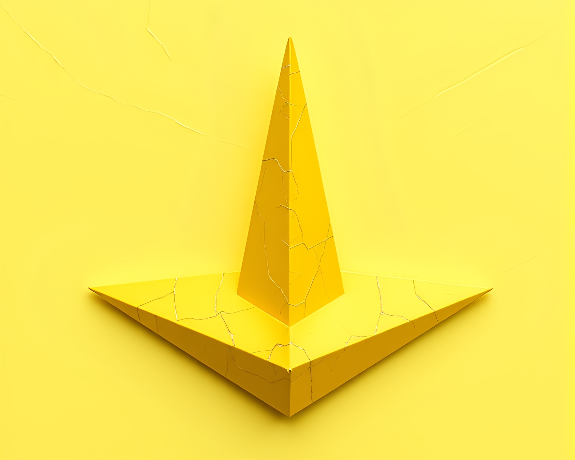 Lemon Zing Obelisk: Metallic Origami Masterpiece – free AI stock image