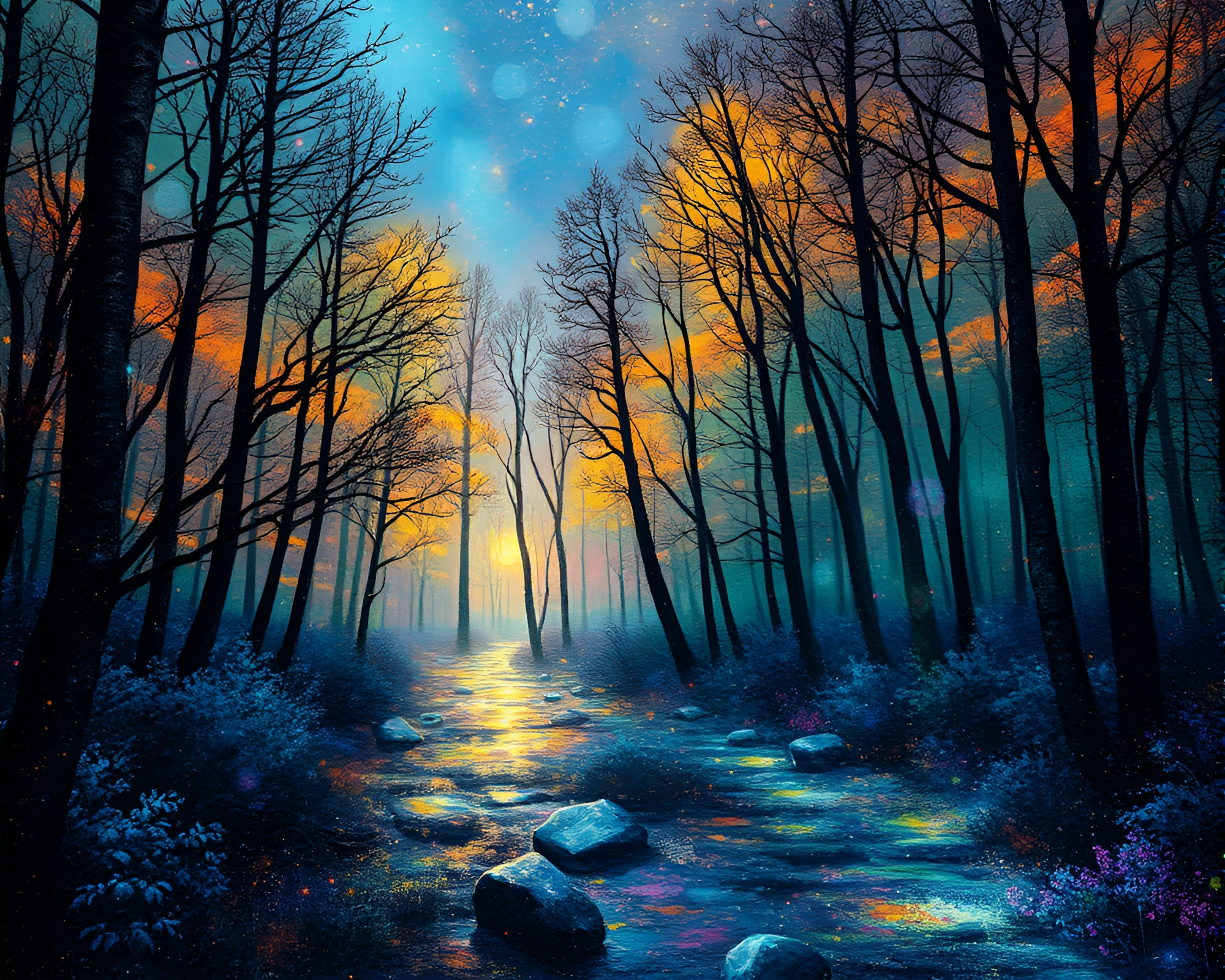 Bioluminescent Foil Stamped Cybernetic Forest – free AI stock image