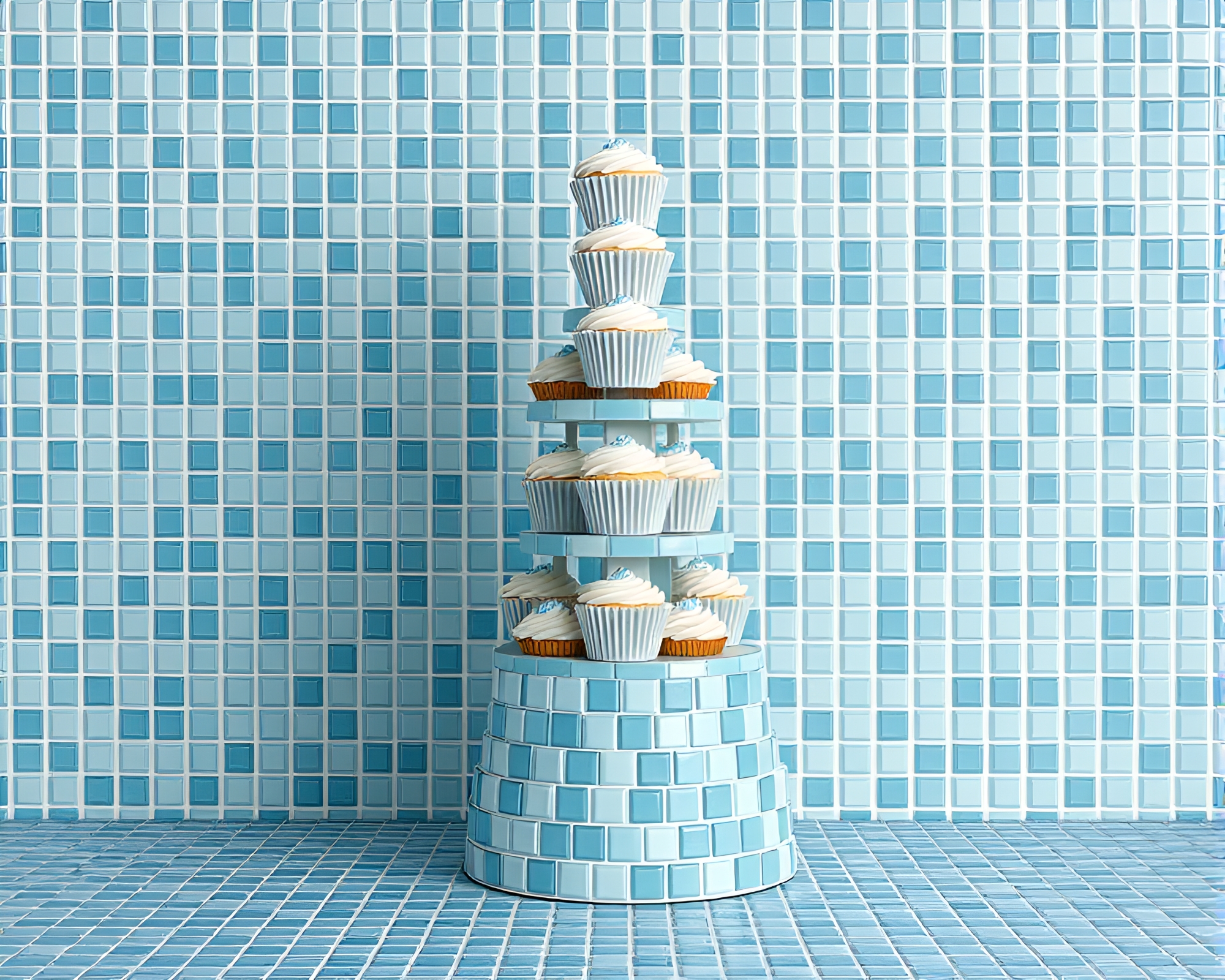 Minimalist Cupcake Tower Mosaic Art – free AI stock image