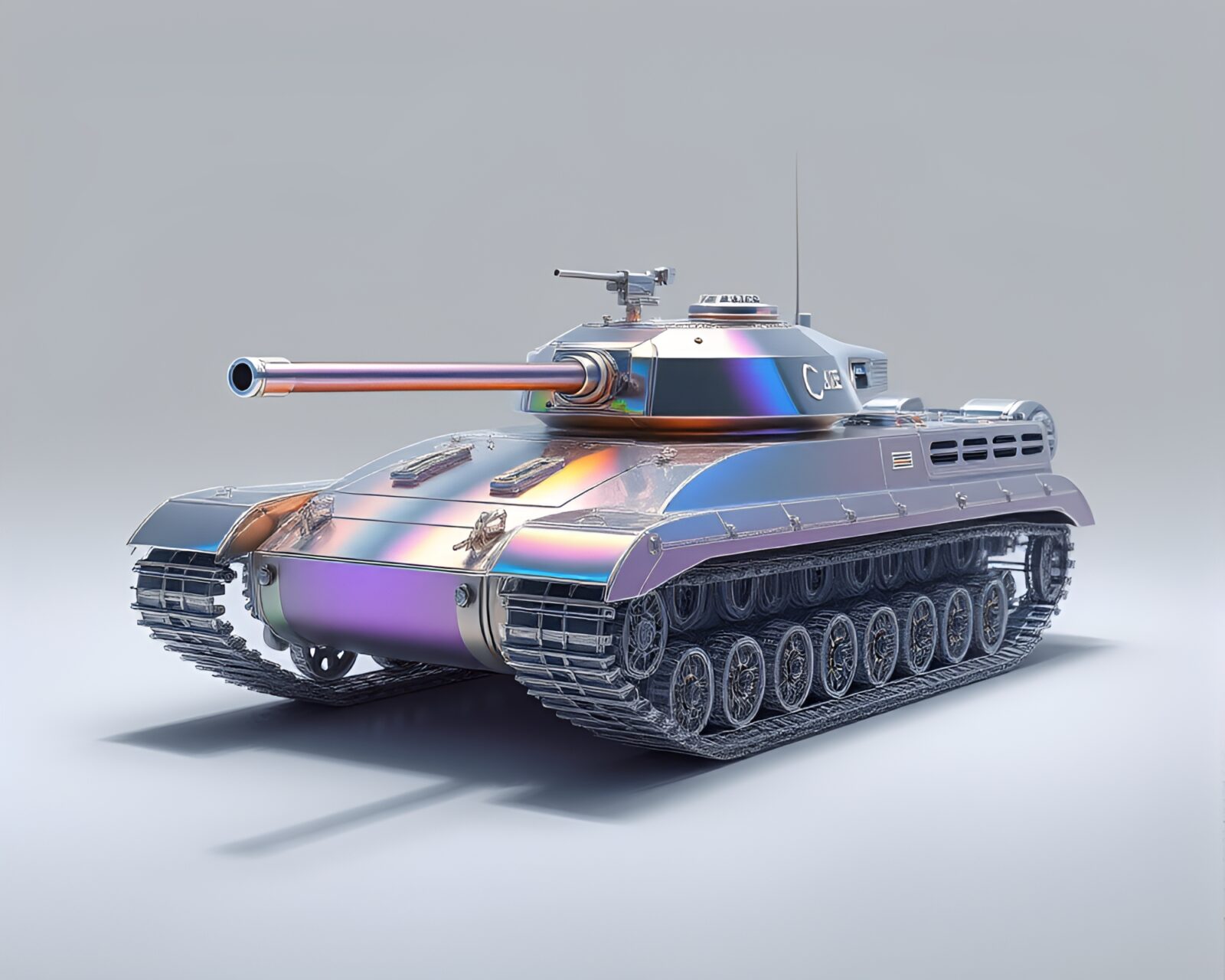 Spectacular soap film colors on armored tank wireframe.