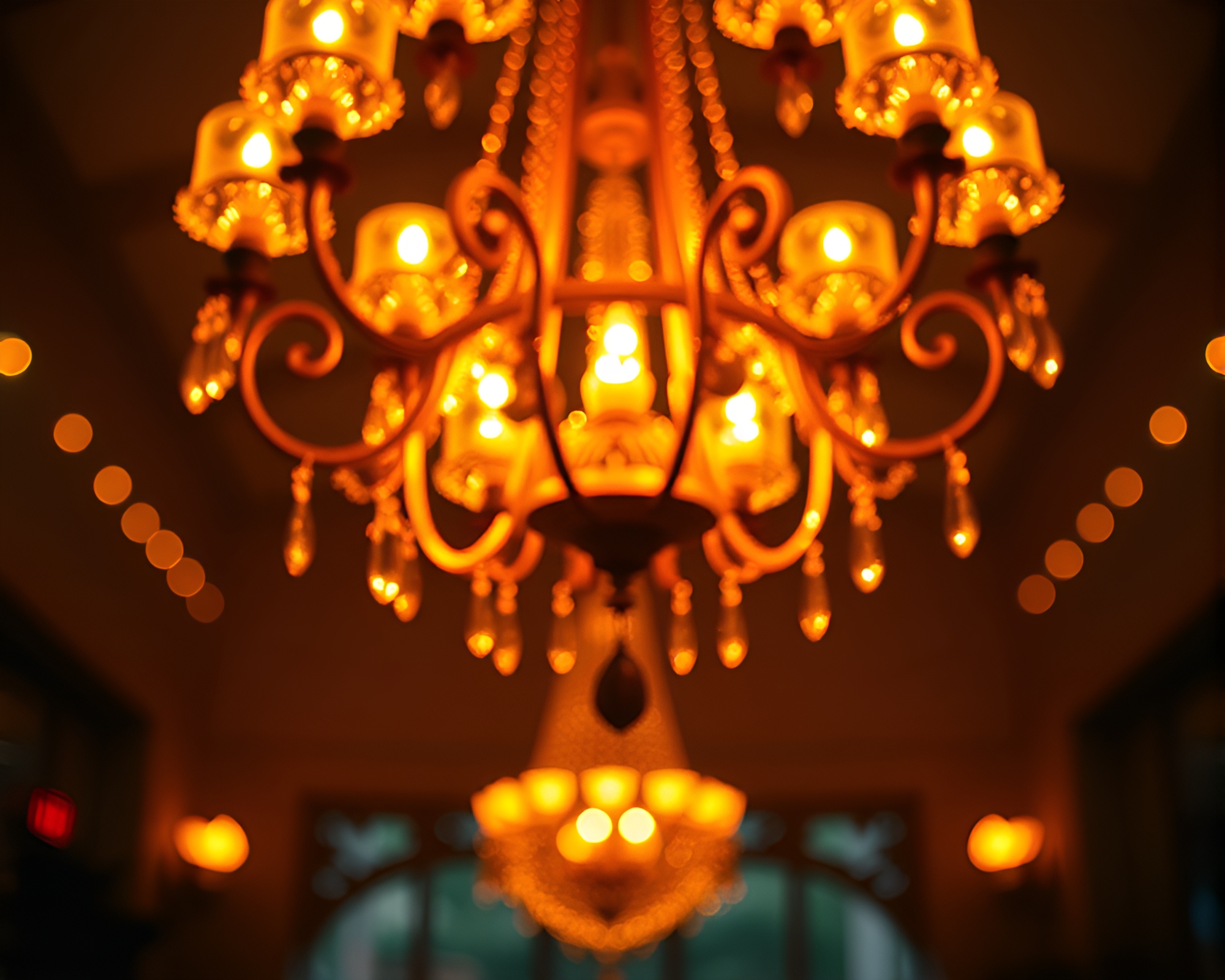 Chandelier Hues Cast 8-Bit Shadows in Enchanting Forest – free AI stock image