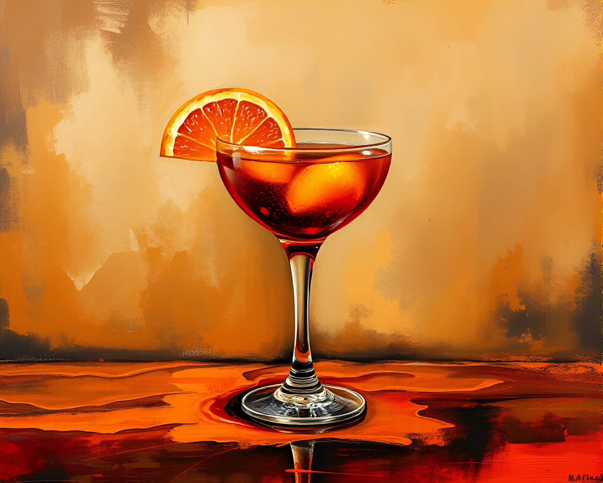 Oil Slick Rainbow Over Blood Orange Cocktail Fresco – free AI stock image