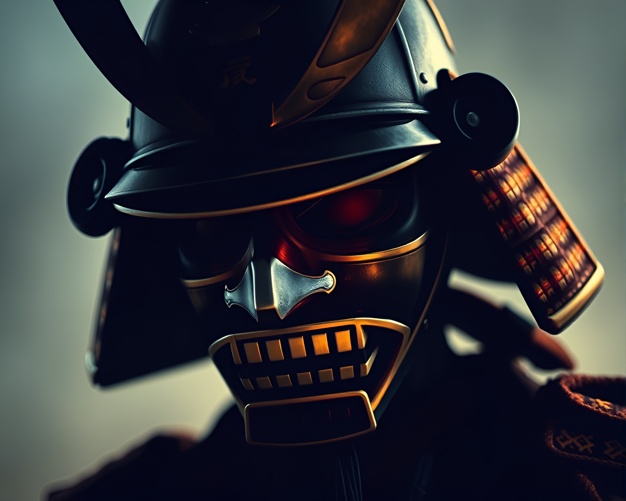 Samurai Helmet in Pointillism Lens Distortion Art – free AI stock image