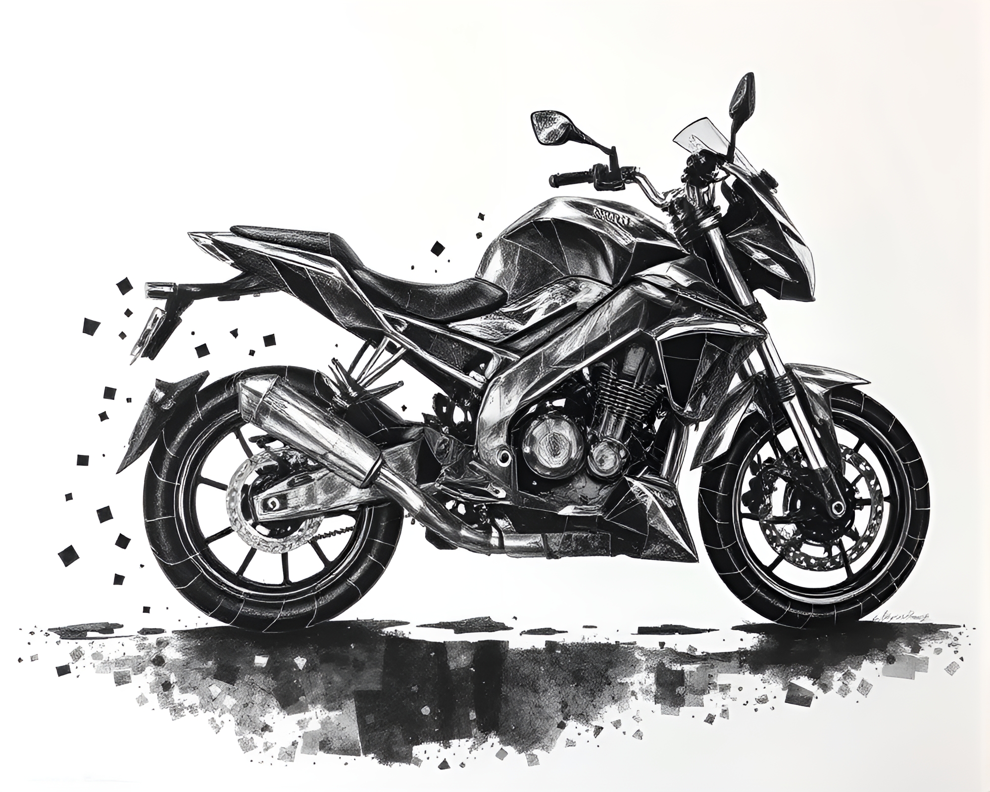 Motorcycle Mosaic: Charcoal Study Composition – free AI stock image