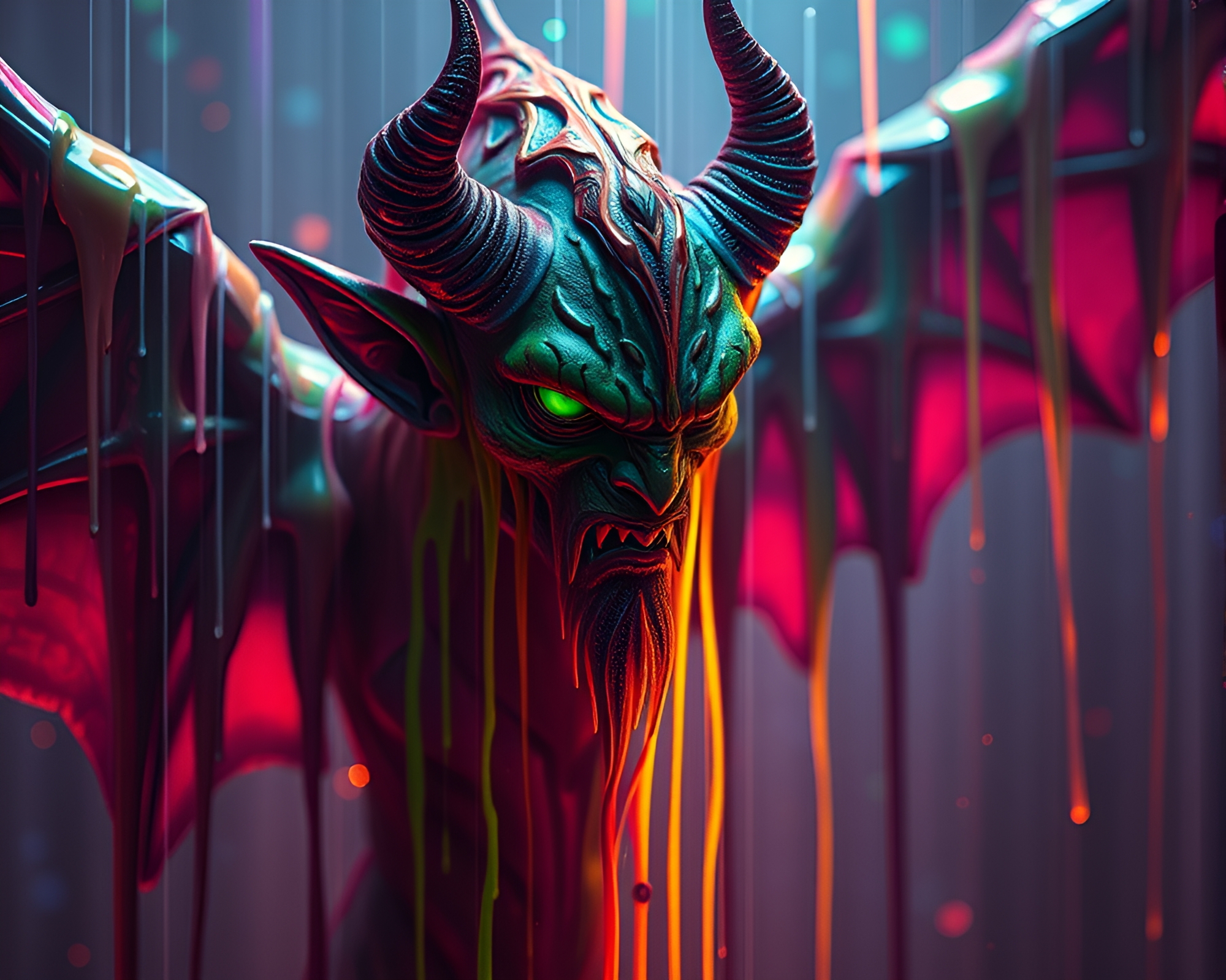 Djinn emerging from iridescent paint drips – free AI stock image