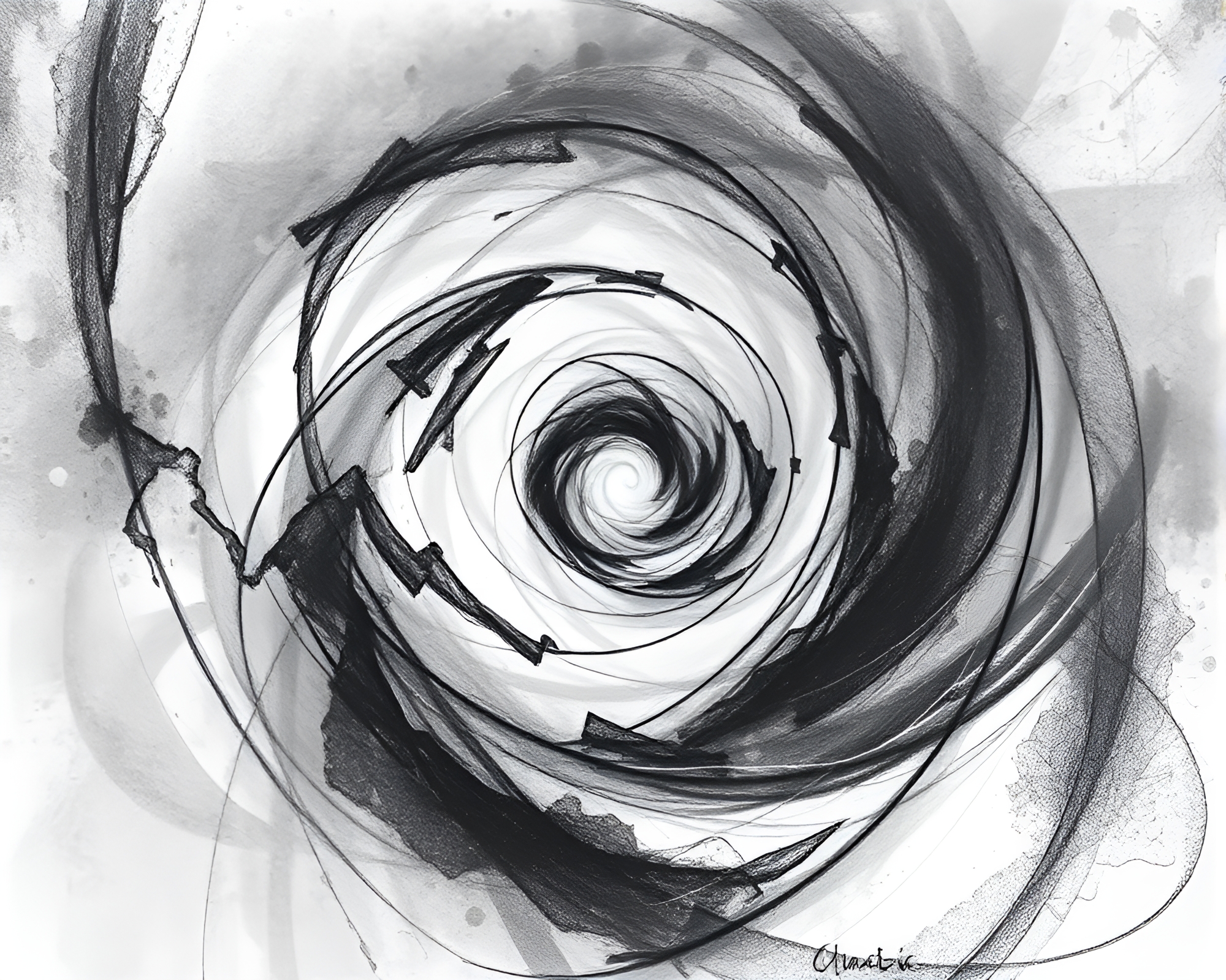 Whirling Vortex: Moody Charcoal Sketch in Black & White – free AI stock image