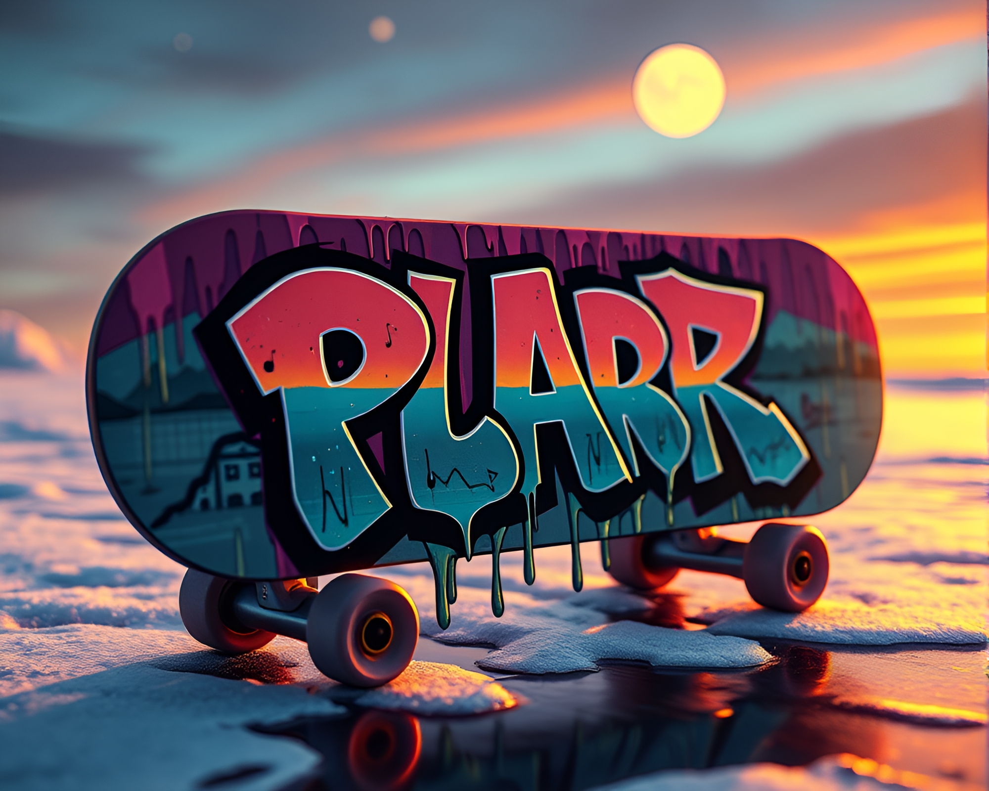 Graffiti Skateboarder in Polar Twilight Sketch – free AI stock image