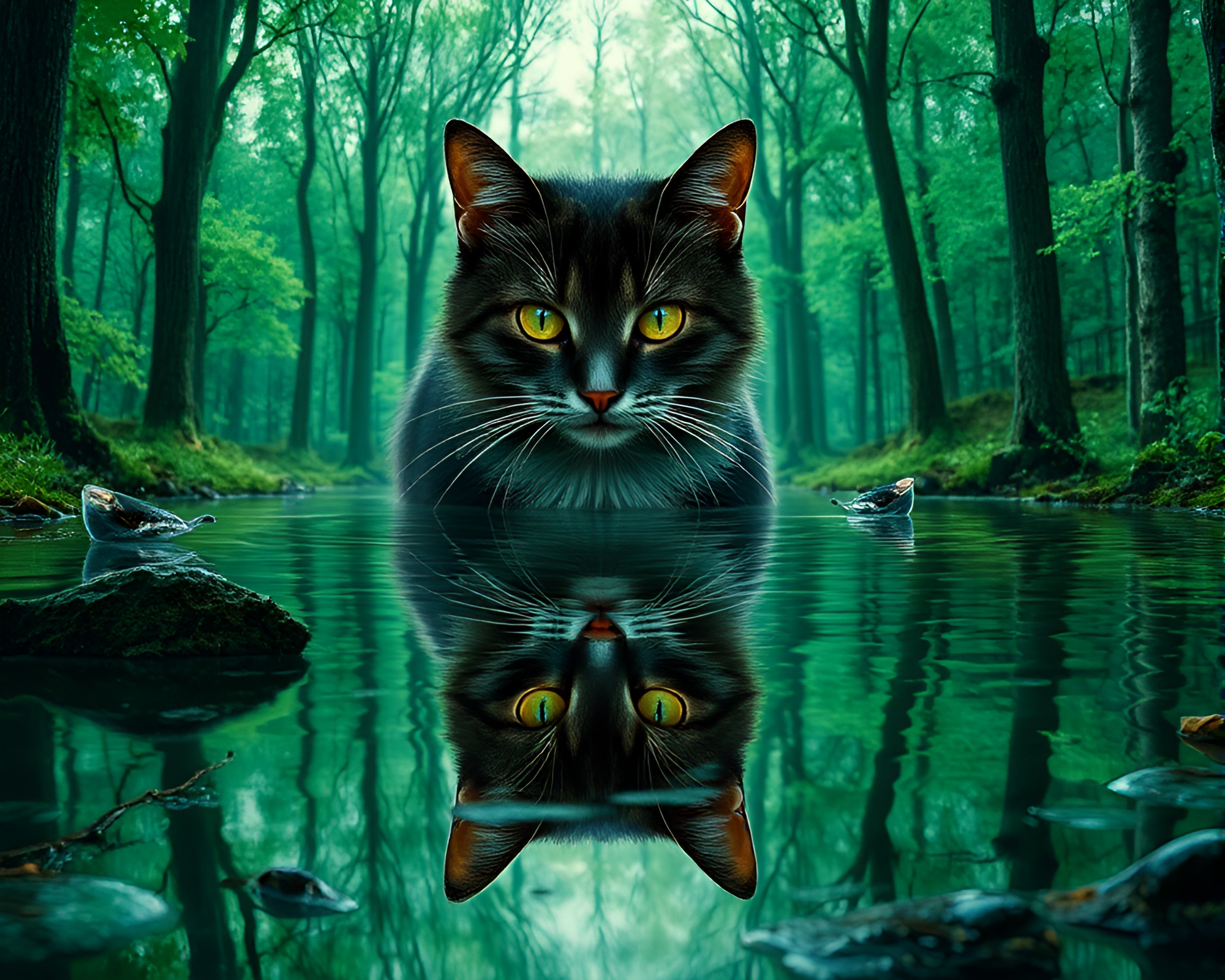 Surreal Forest with Schrodinger’s Cat Distortion – free AI stock image