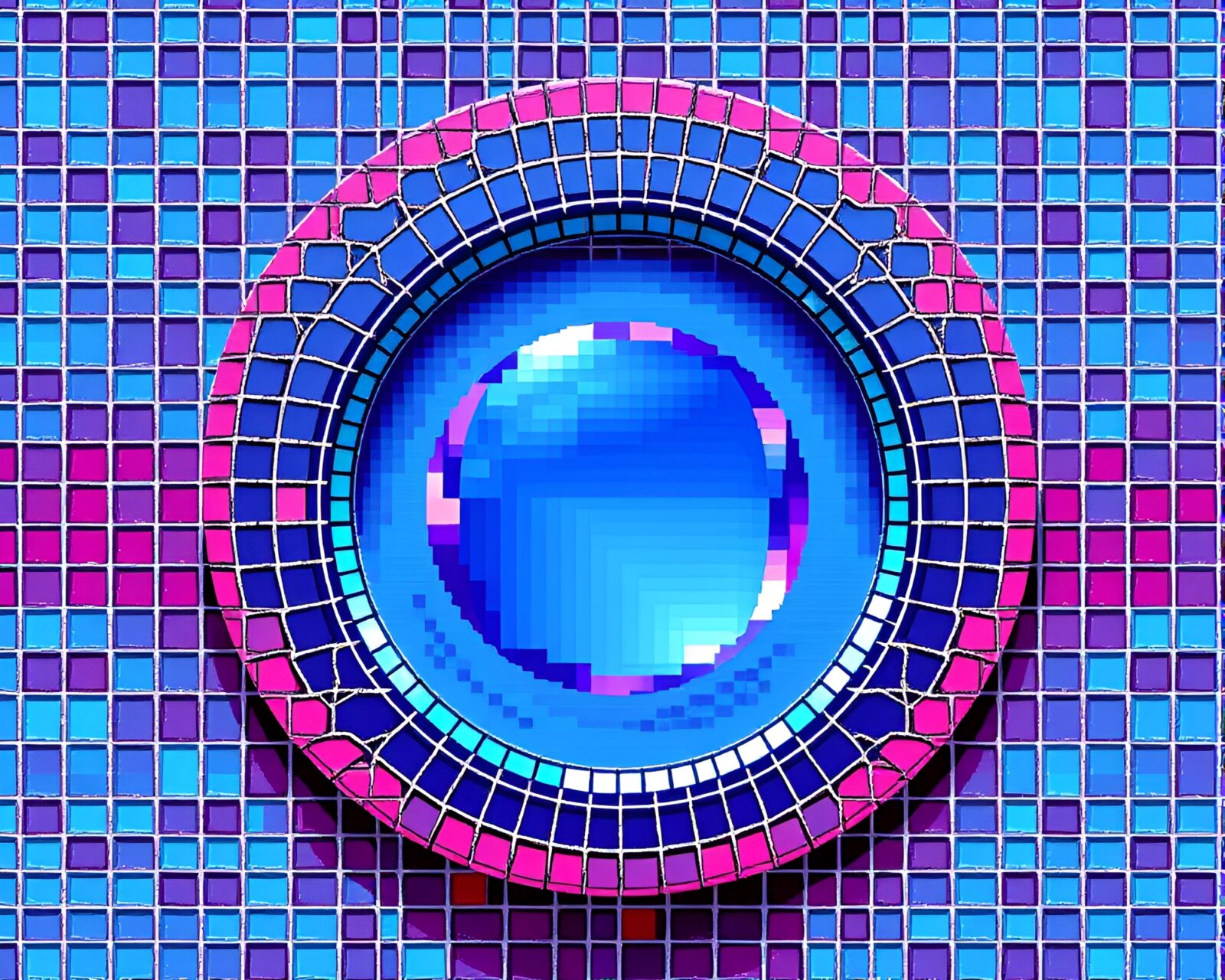 Colorful geometric tiling with prism ring in 8-bit style