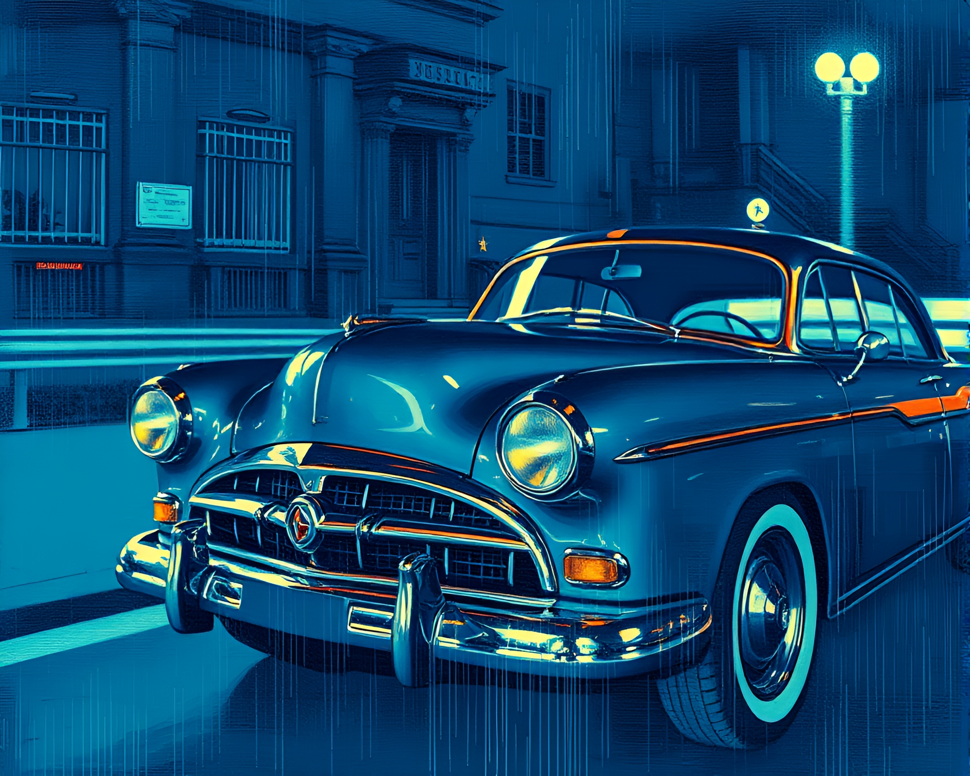 Vintage Car Scan Lines Impasto Art – free AI stock image