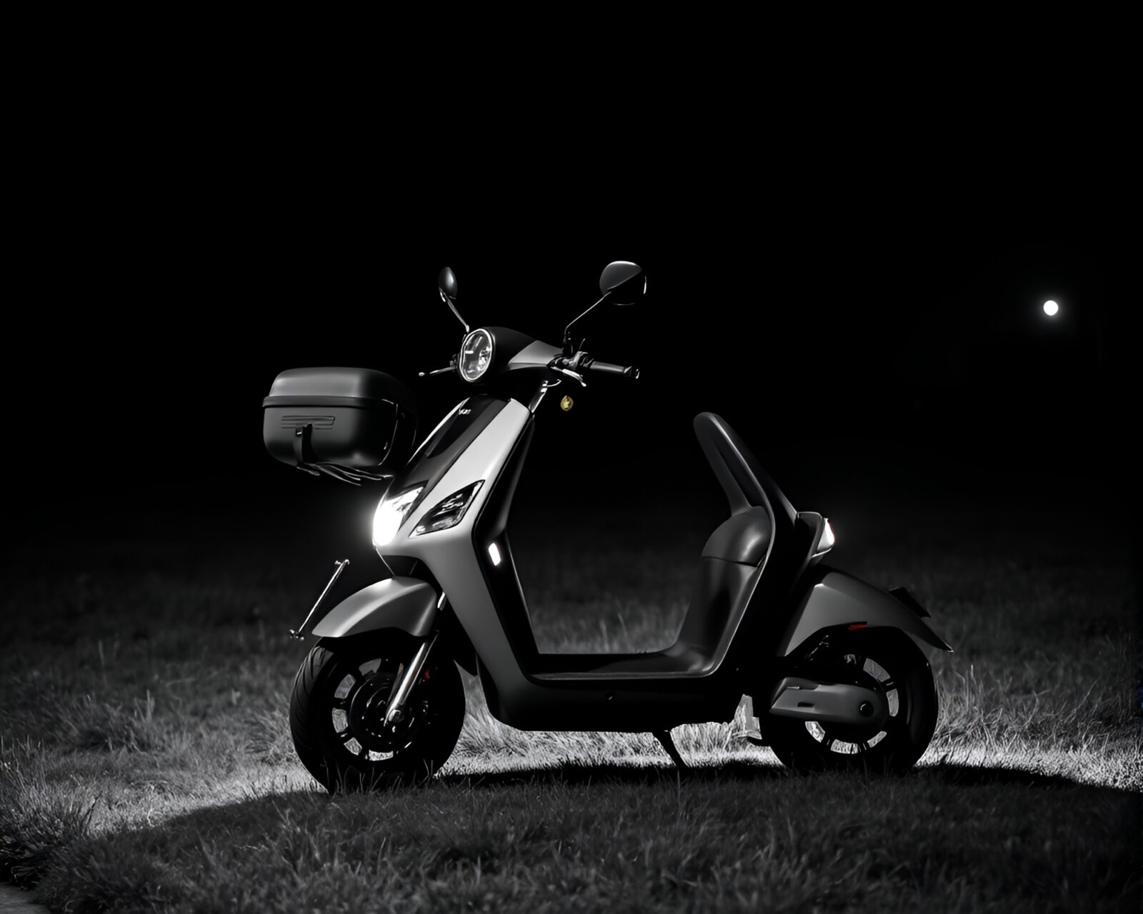Electric scooter in dramatic color field painting with off-center composition