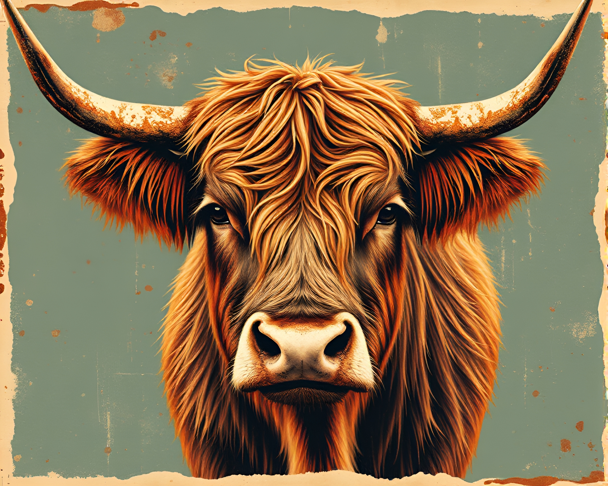 Rustic Highland Cow: Retro Collage Artwork – free AI stock image