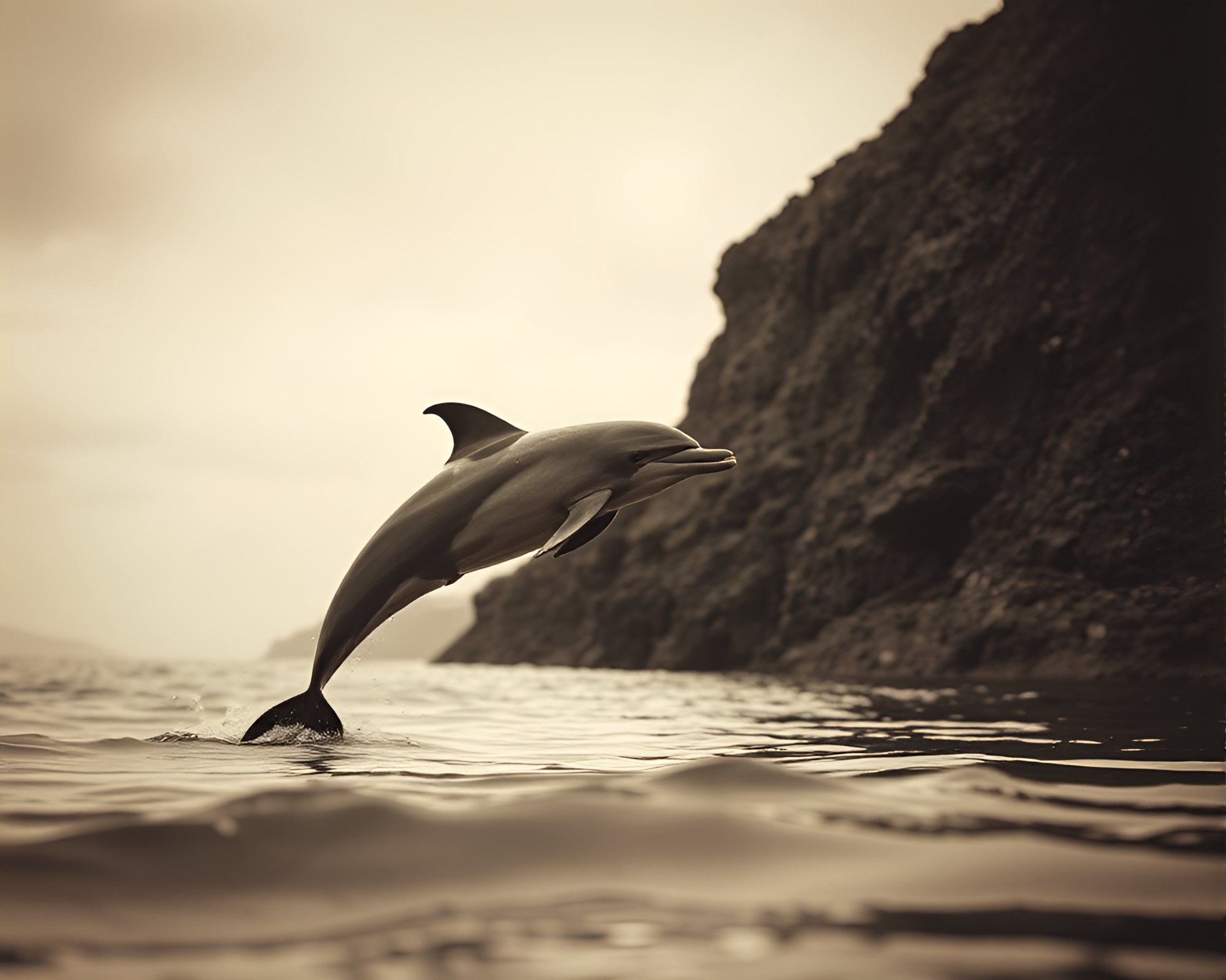 Tilted Amazon River Dolphin in Sepia Volcano Light – free AI stock image
