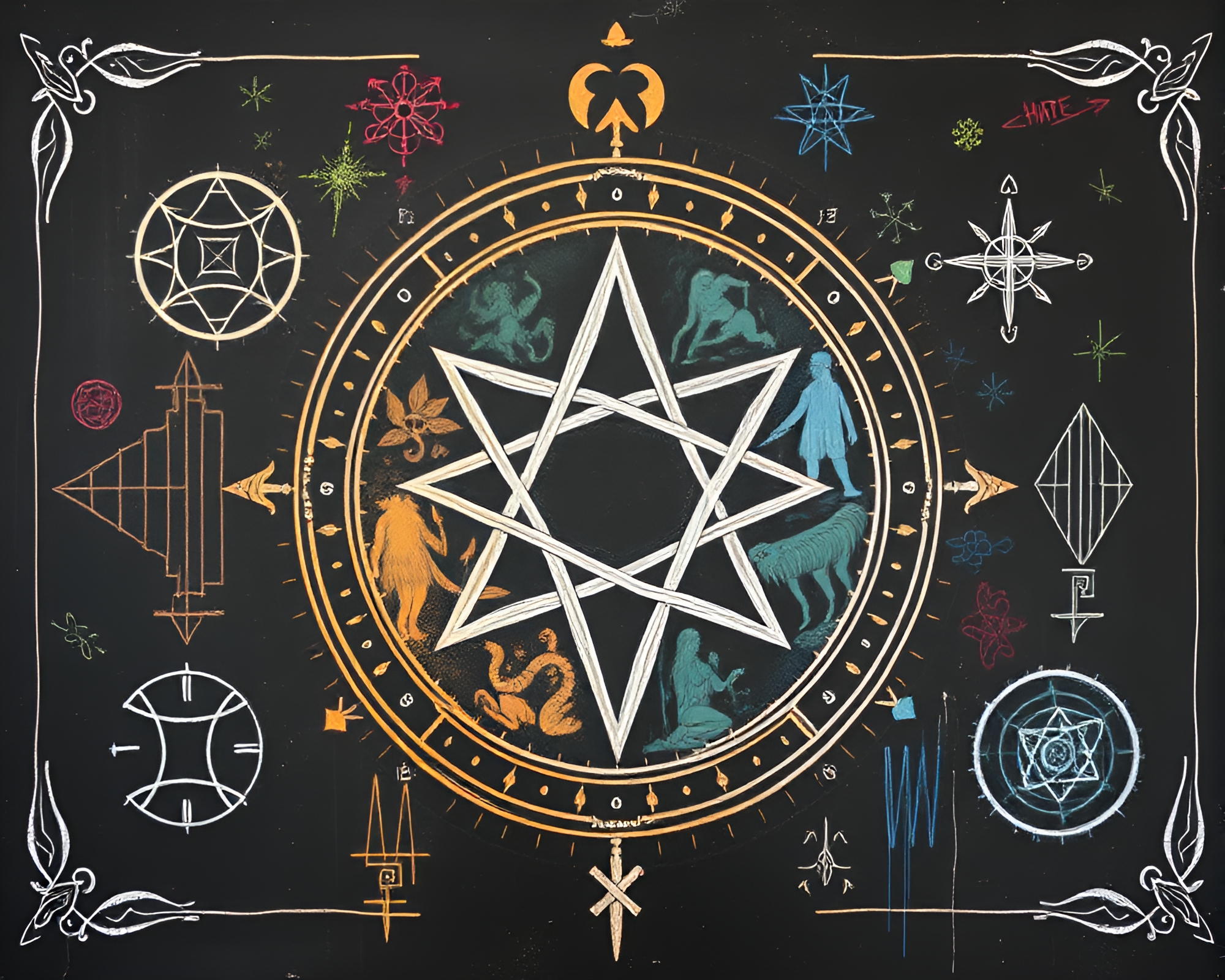 Enigmatic Alchemical Symbols in Analogous Chalk Scrawls – free AI stock image