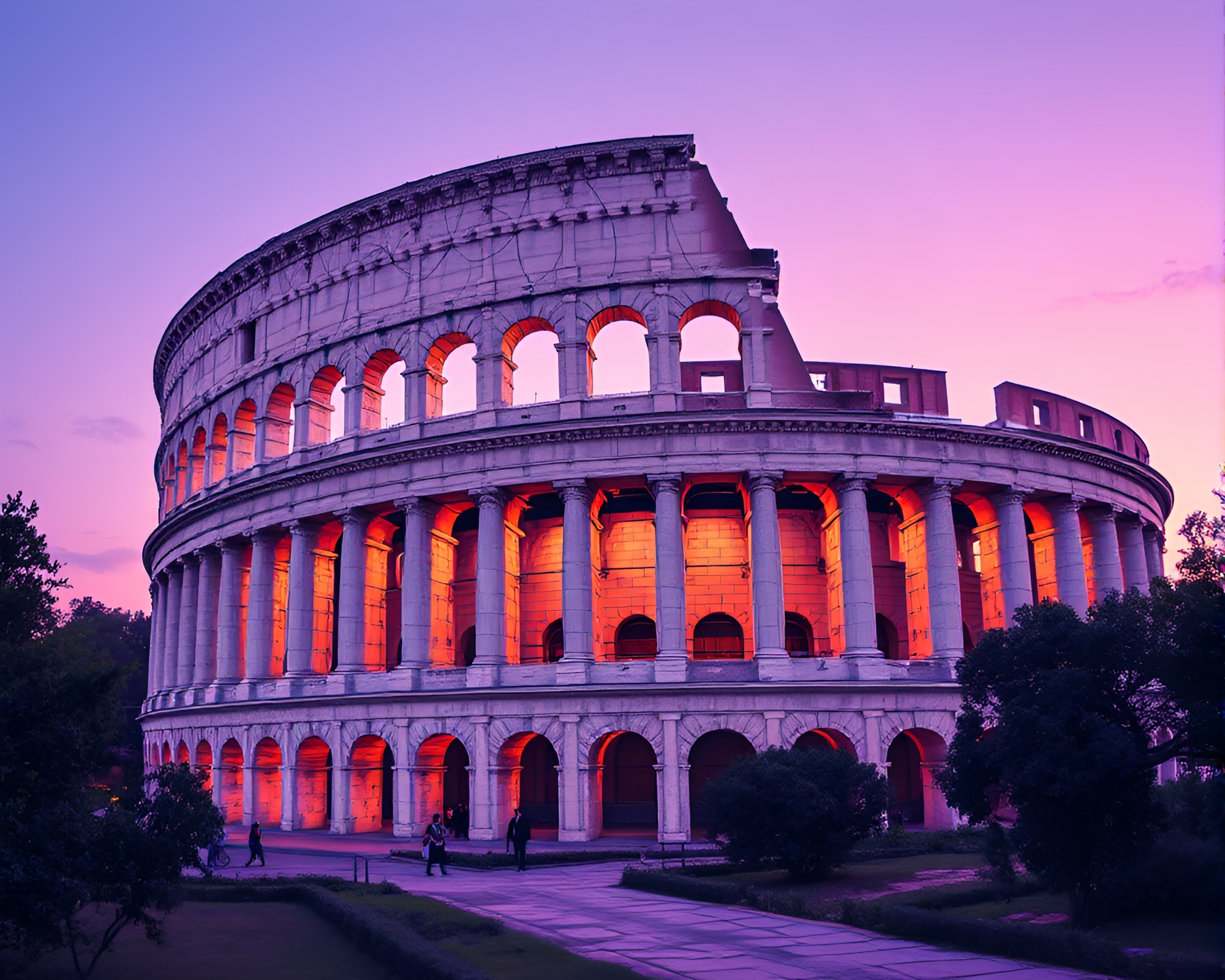 Lavender Twilight over Geometric Roman Coliseum Abstract Patterns – free AI stock image
