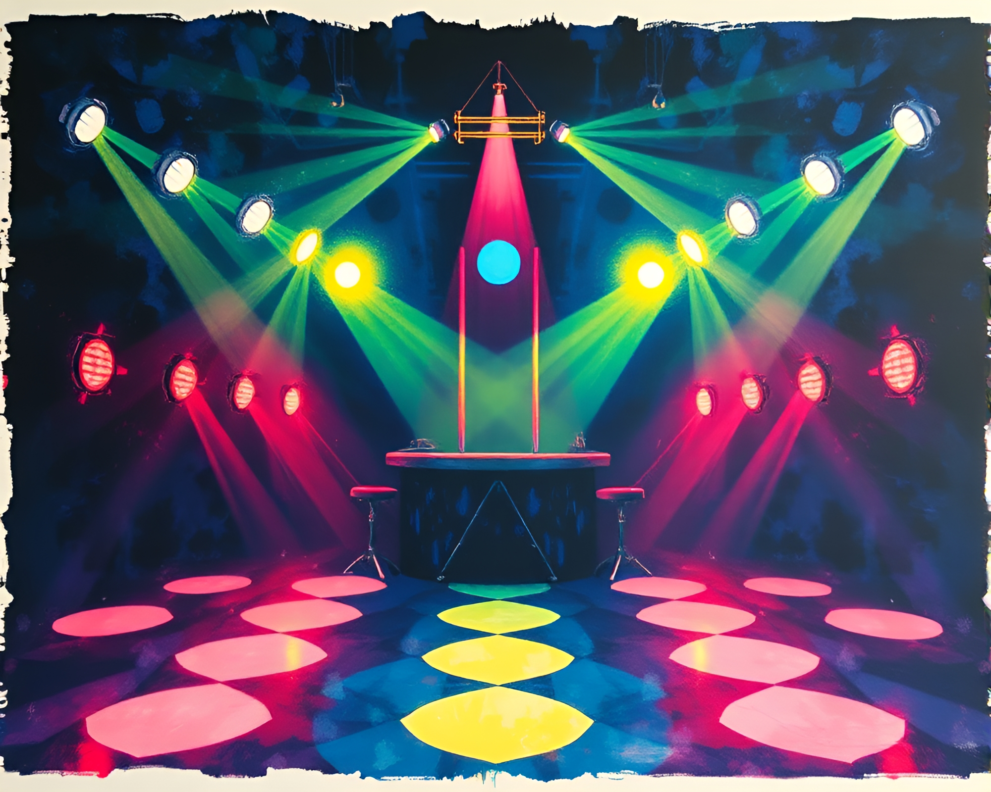 Symmetrical Siren at Club Strobe Lights Tempra Painting – free AI stock image