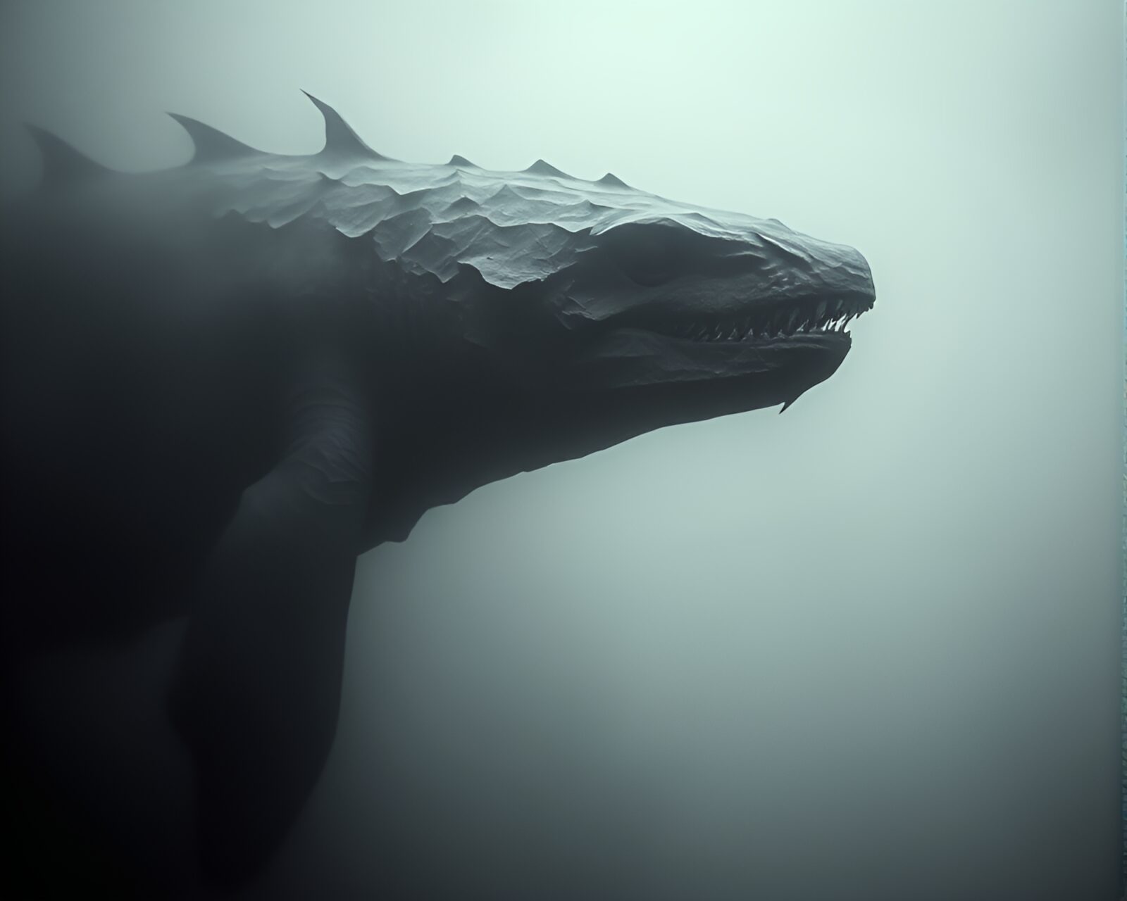 Desaturated gloom Leviathan in intricate paper textures, infrared style