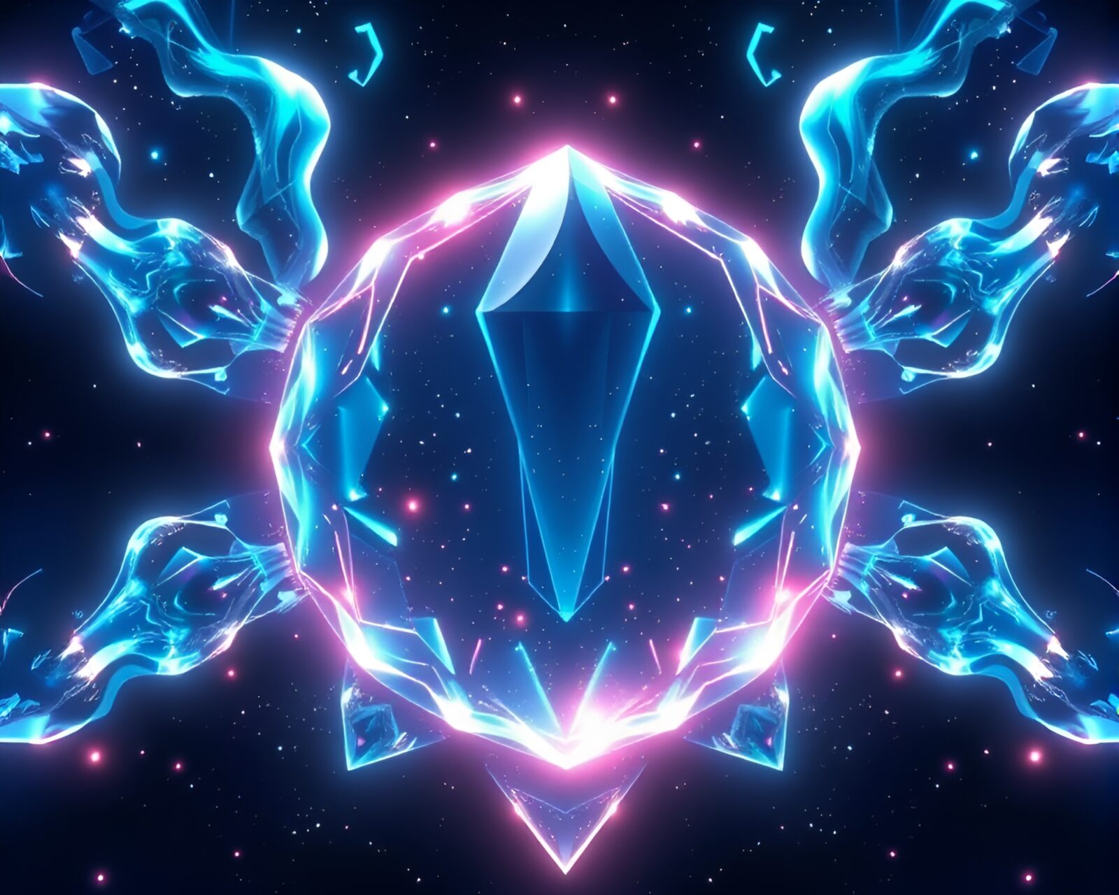 Ethereal anime crystal glowing in symmetrical composition