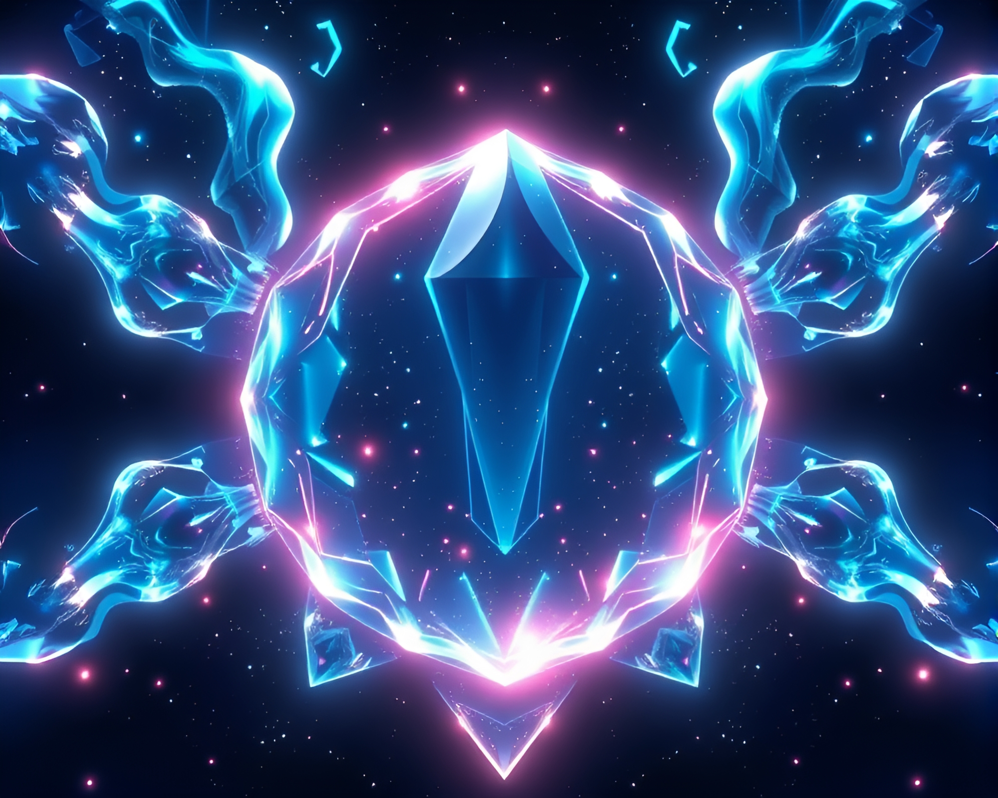 Symmetrical Anime Crystal Floating with Bioluminescent Glow – free AI stock image