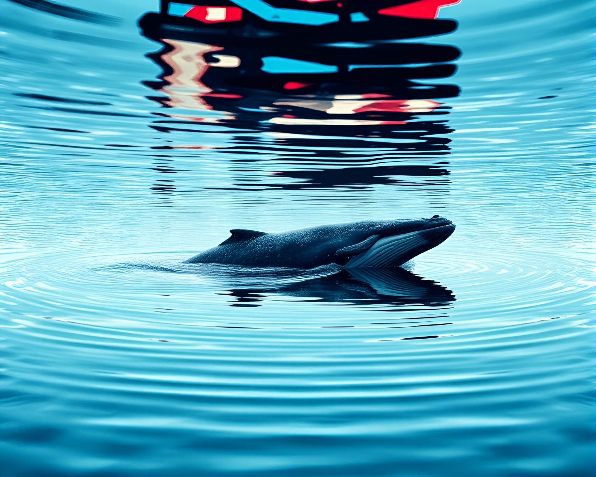 Whale in Glitched Water Reflection Ripples – free AI stock image