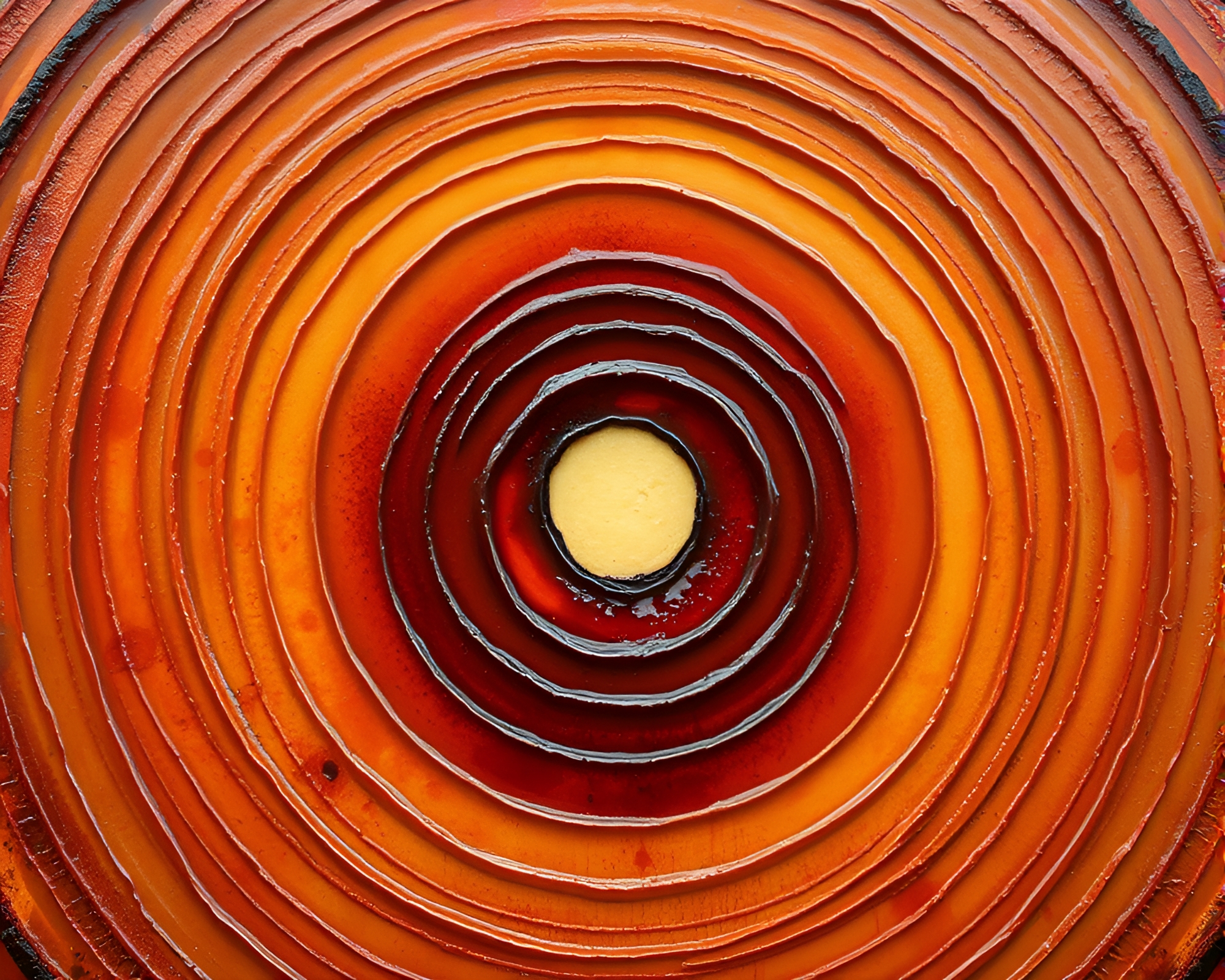 Encaustic painting of jelly-filled doughnut in rust canyon – free AI stock image