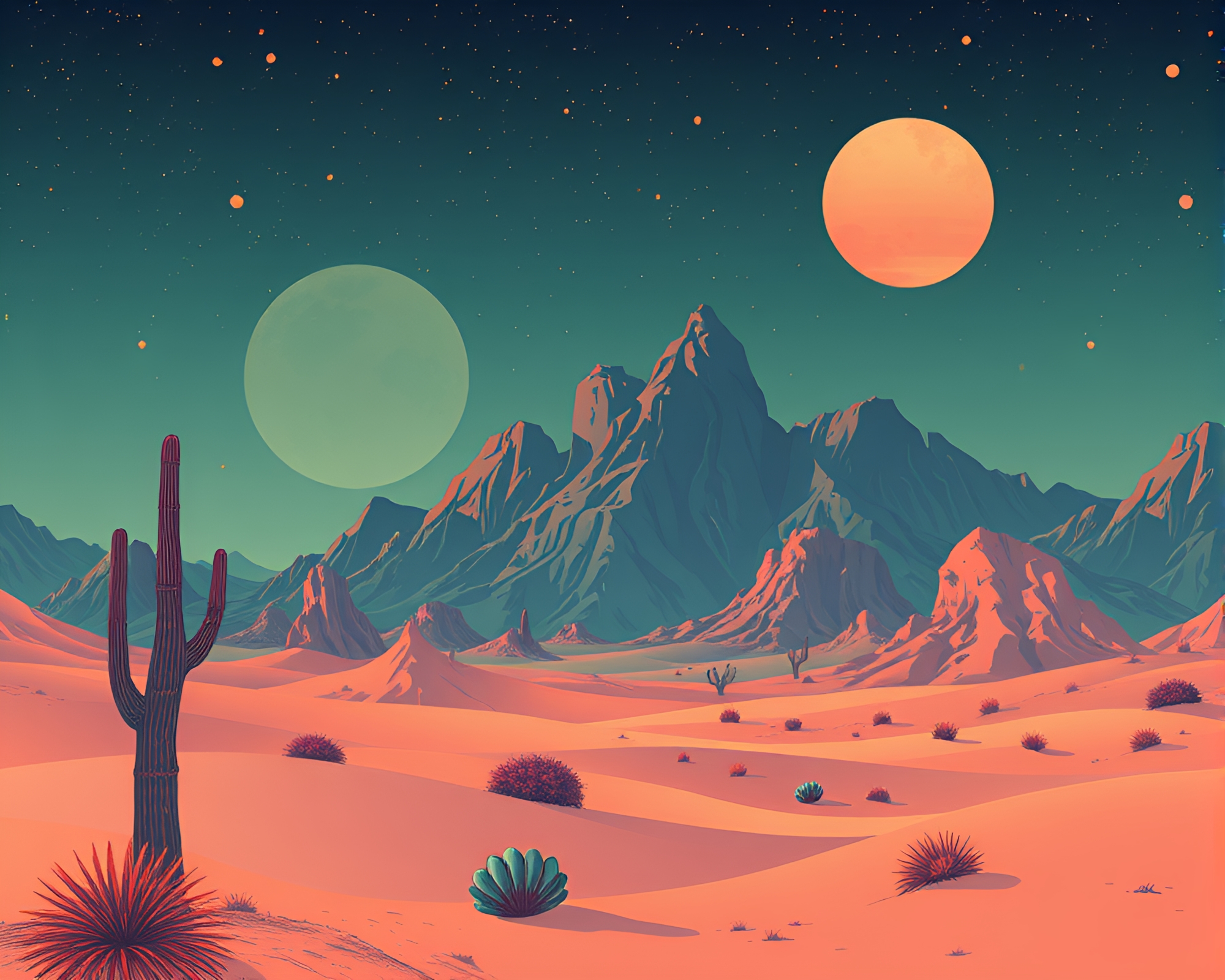 Stunning Fantasy Desert Oasis with Intricate Retro Patterns – free AI stock image