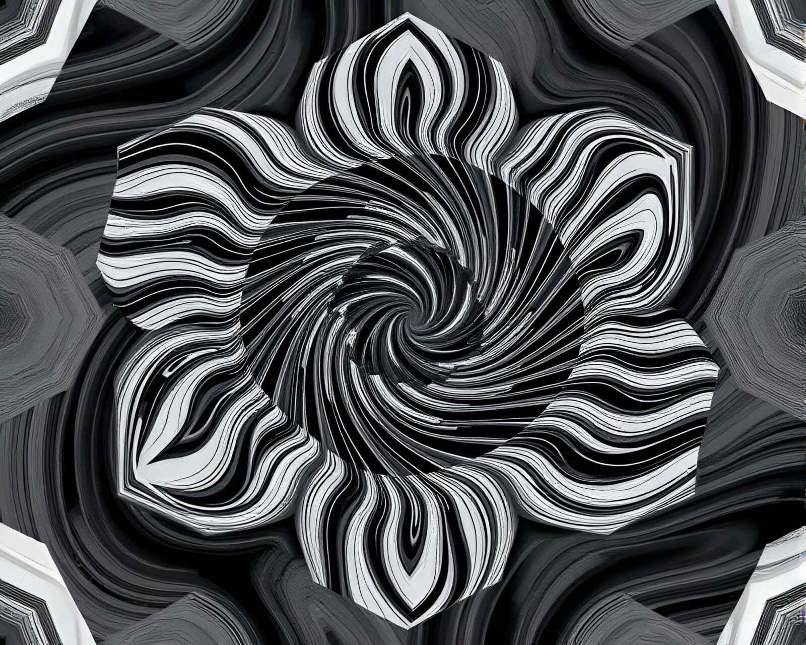 Abstract hexagonal pattern with swirls in shades of gray