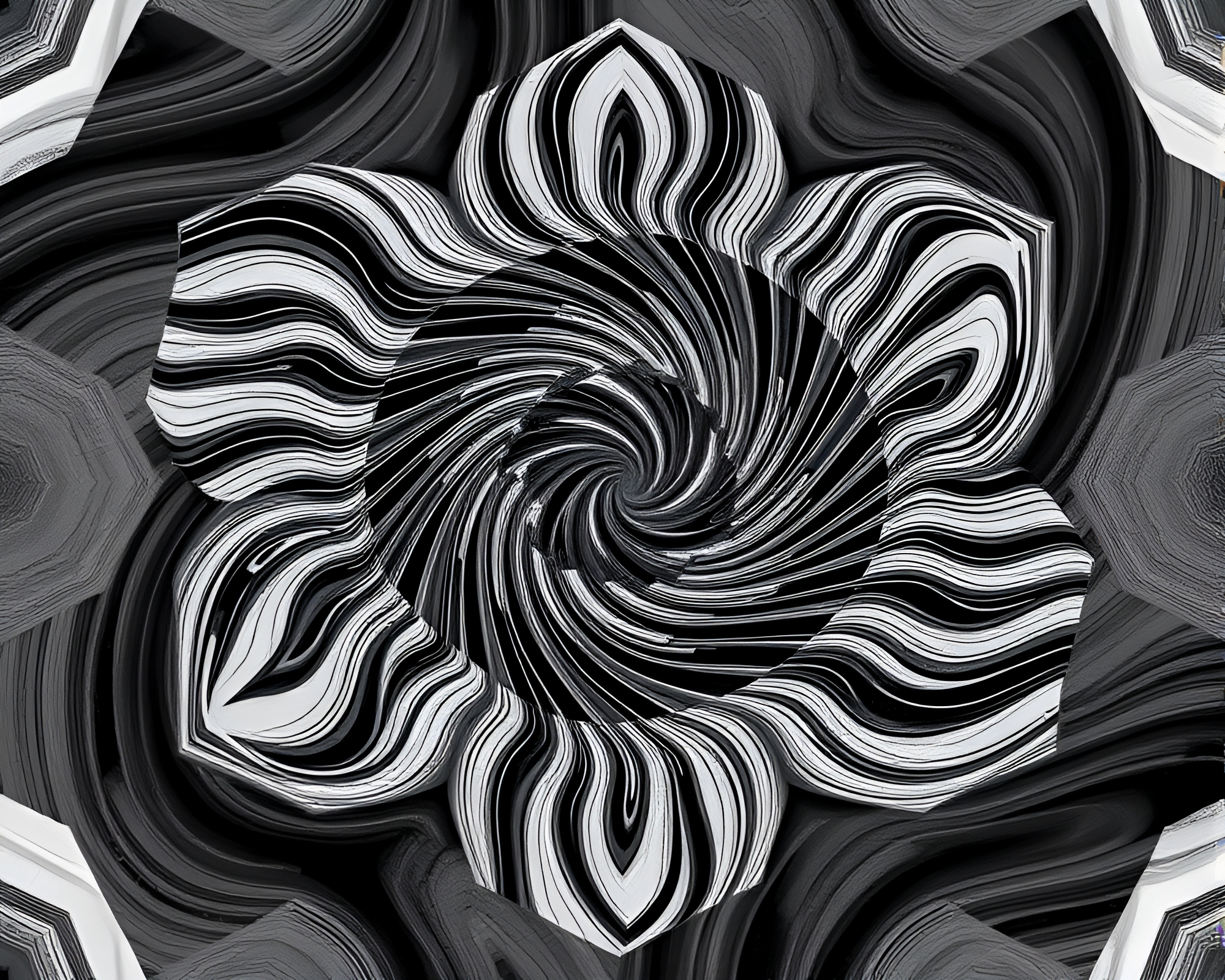 Psychedelic Swirls in Gray Hexagonal Tiling Vector Art – free AI stock image