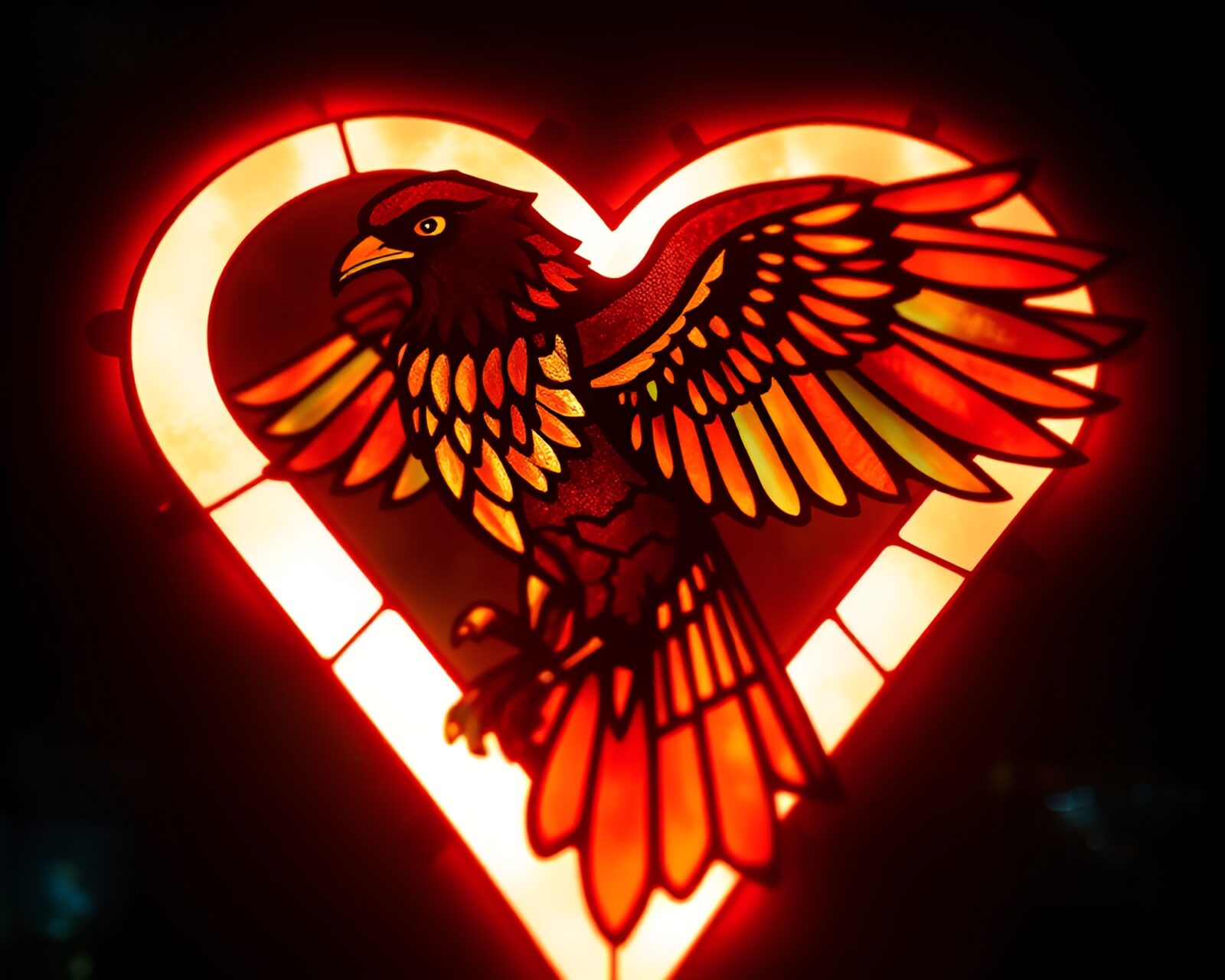 Stunning light leaks create radiating stained glass falcon